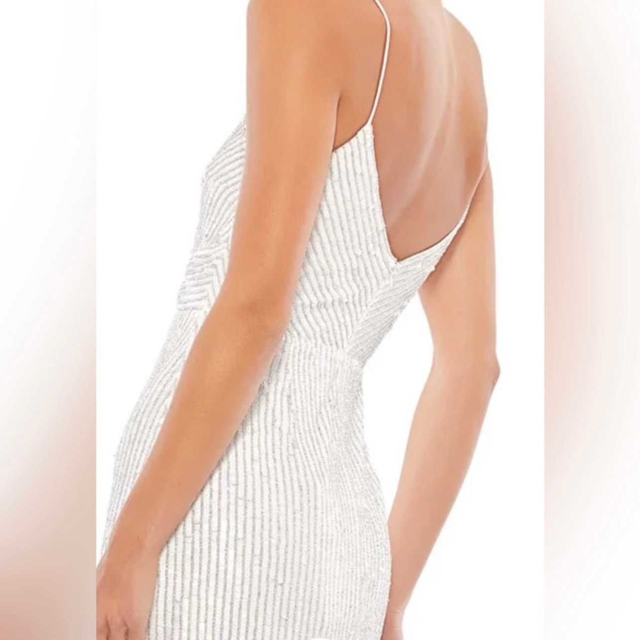 MACH & MACH Mac Duggal Sequin Spaghetti Strap Dress Pearl white size 14 Size XL / US 12-14 / IT 48-50 - 4 Thumbnail