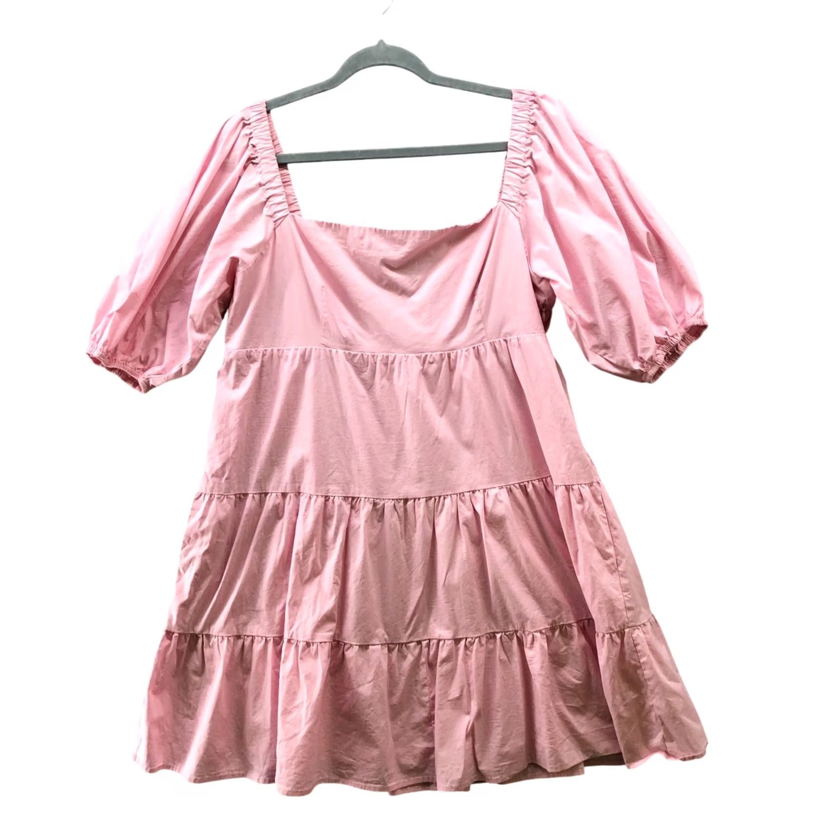 Vintage Wayf Square Neck Mini Dress Womens XL Pink Puff Sleeve Tiered Cotton Blend Smock Dress Size XL / US 12-14 / IT 48-50 - 2 Thumbnail