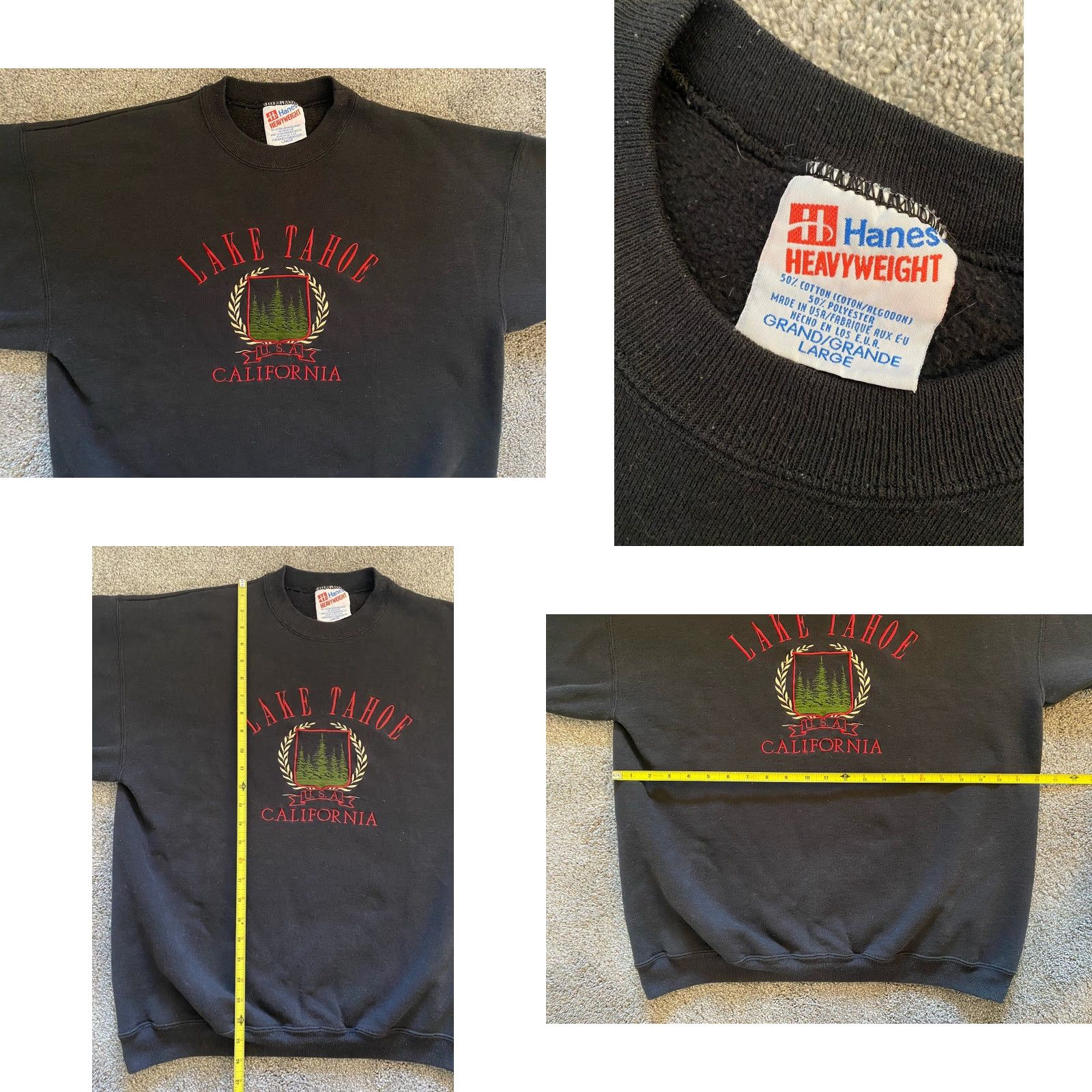 Hanes VINTAGE Hanes Heavyweight Sweatshirt Lake Tahoe California Made In USA Mens L Black Sweatshirt USA Retro 90s Mens Size US L / EU 52-54 / 3 - 8 Thumbnail