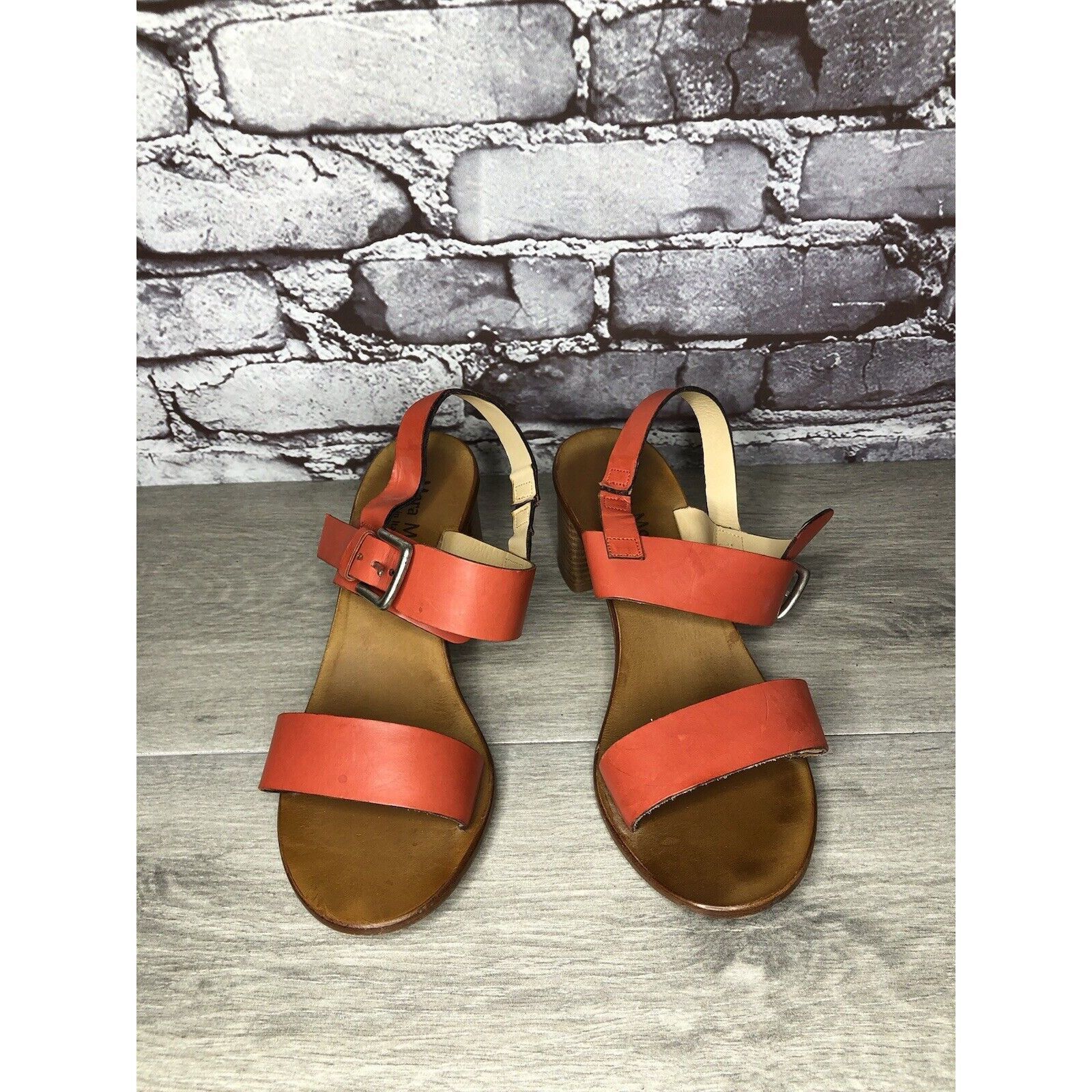 Other Mara Mei Orange Leather Ankle Strap Stacked Heeled Sandals W Size US 7.5 / IT 37.5 - 9 Thumbnail