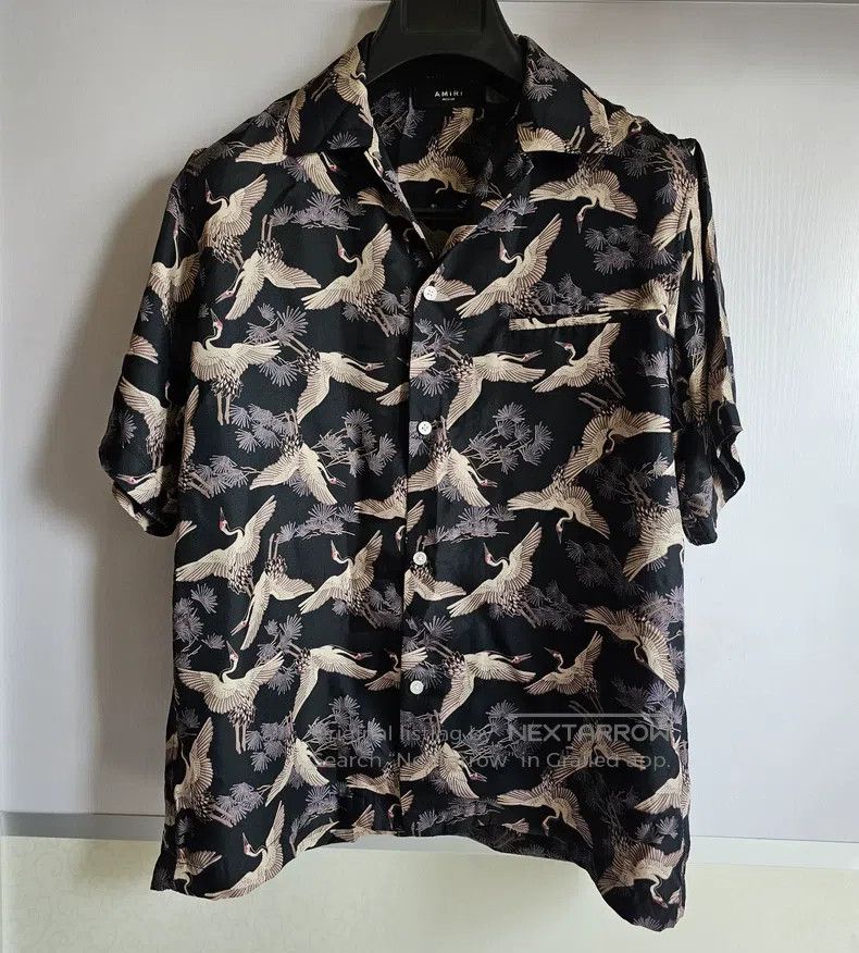 Amiri Amiri Crane Printed Silk Short Sleeve Shirt Size US M / EU 48-50 / 2 - 1 Thumbnail