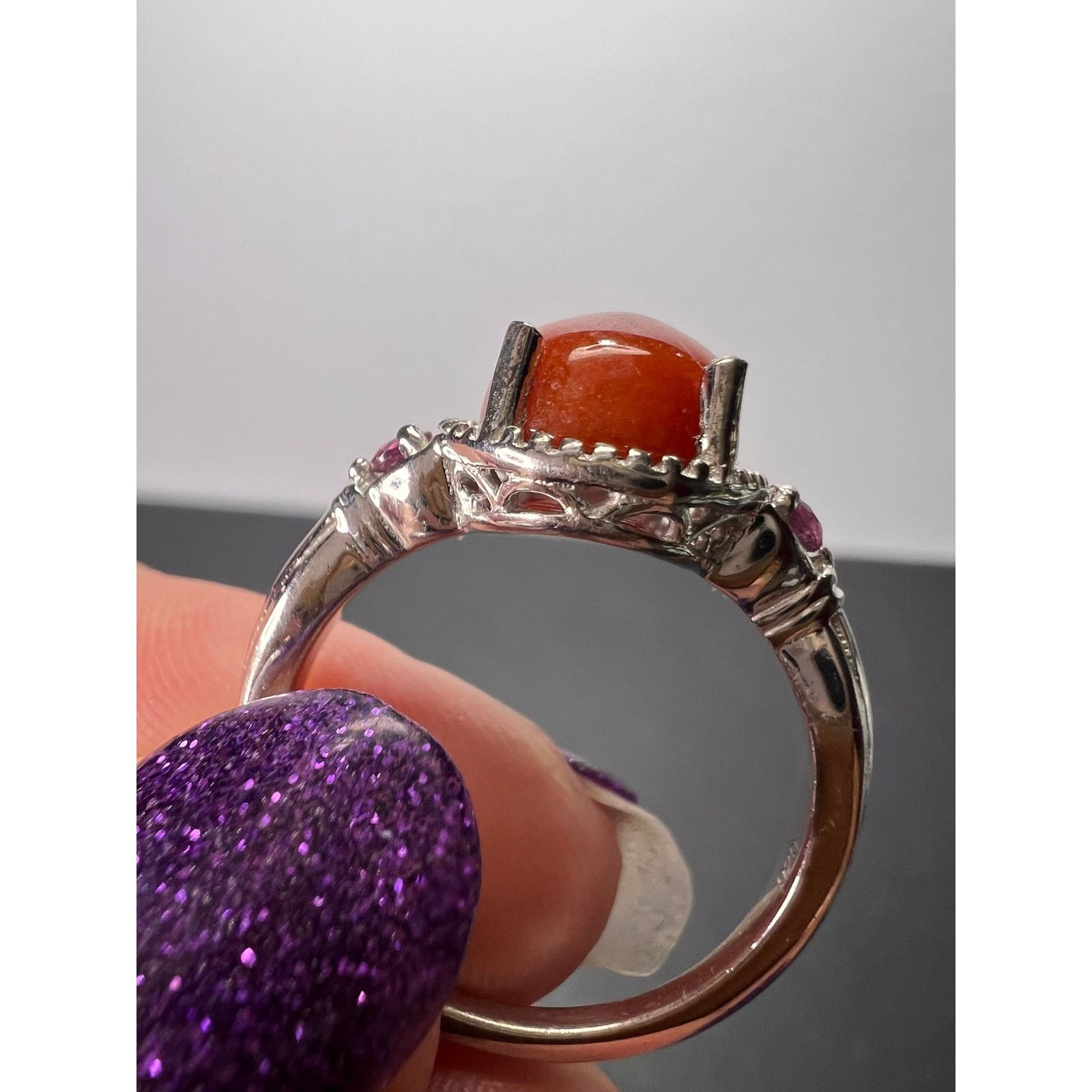 Other Red Jade and grape rhodolite garnet sterling silver ring Size ONE SIZE - 6 Thumbnail