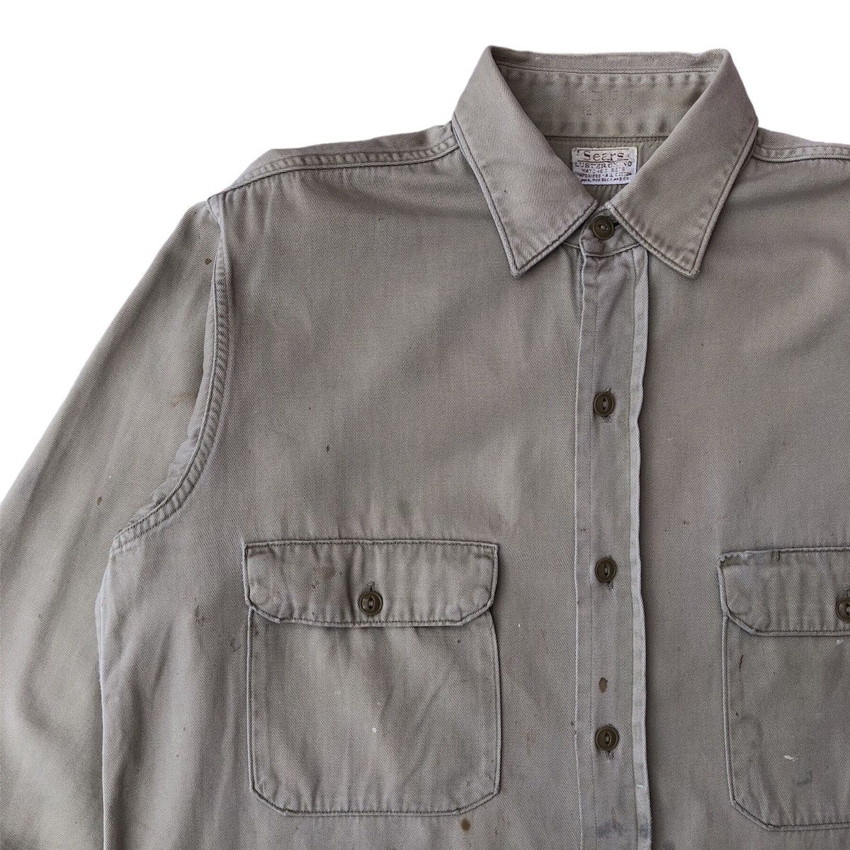Sears Vintage 50's Sears Khaki Work Shirt Cat Eyes Button Size US L / EU 52-54 / 3 - 2 Thumbnail