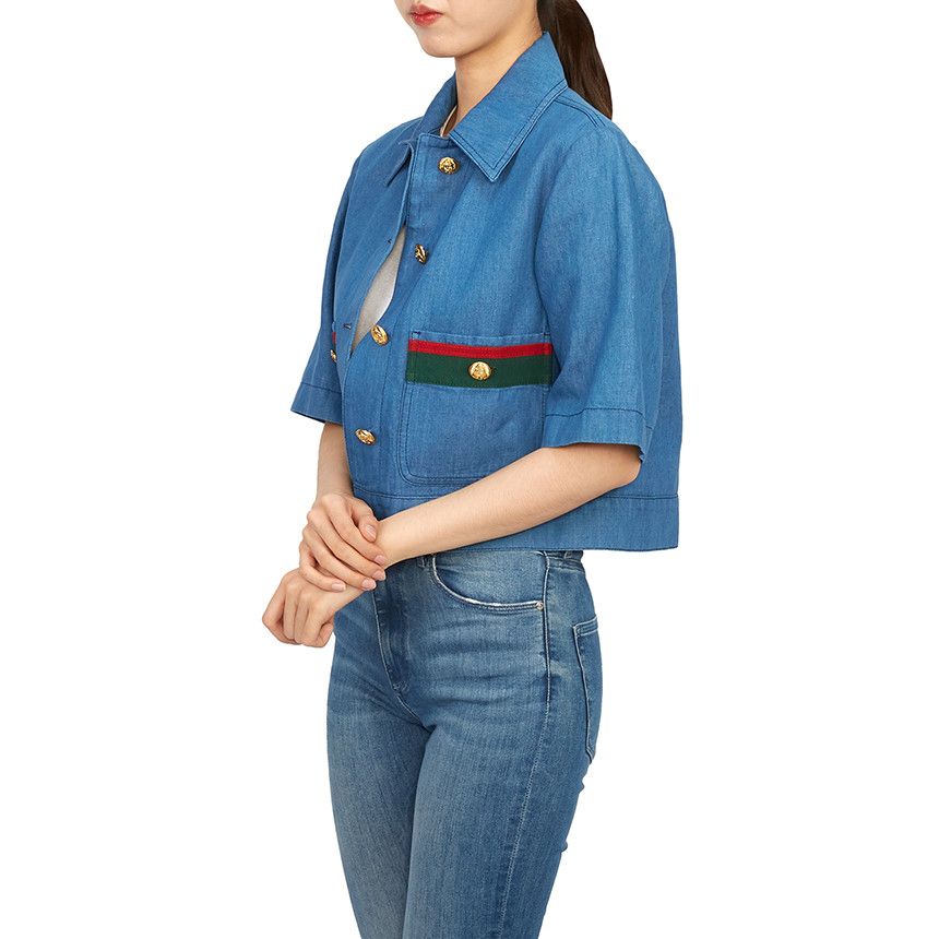 Gucci o1la5ras0526 Denim Shirt With Web Detail in Blue Size S / US 4 / IT 40 - 4 Thumbnail