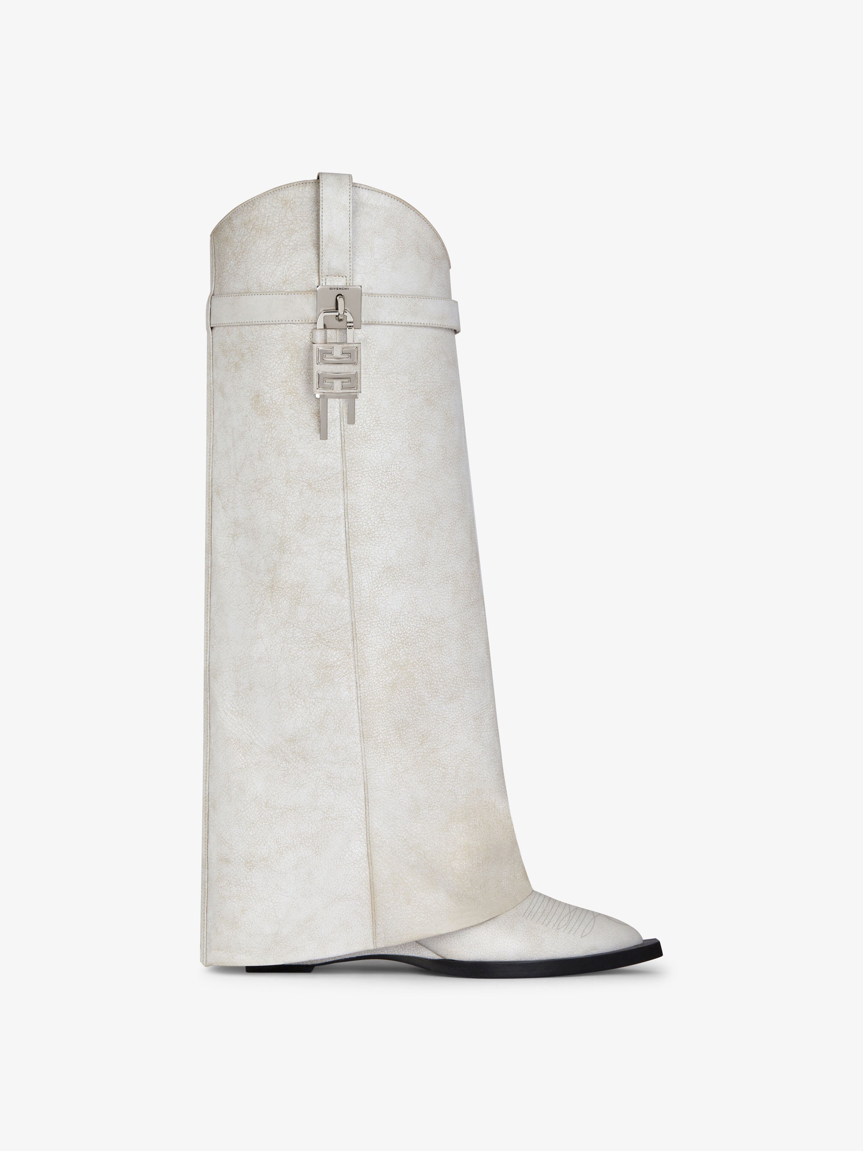 o1srvl11e0525 Shark Lock Cowboy High Boots 60mm in Ivory