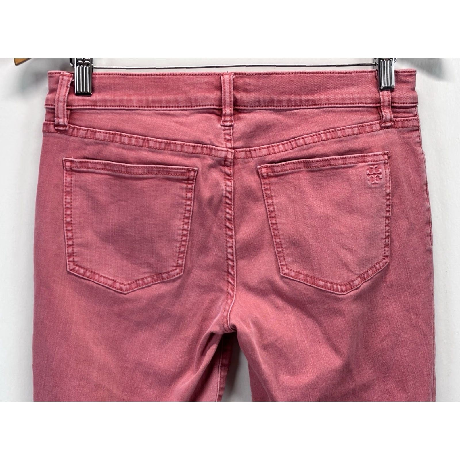 Tory Burch TORY BURCH Womens Skinny Jeans Mid Rise Ankle Pink Size 28 Regular Inseam 25 Stretch Denim 5-Pocket Logo Preppy Heritage Vintage? (No) Size 28" / US 6 / IT 42 - 4 Thumbnail