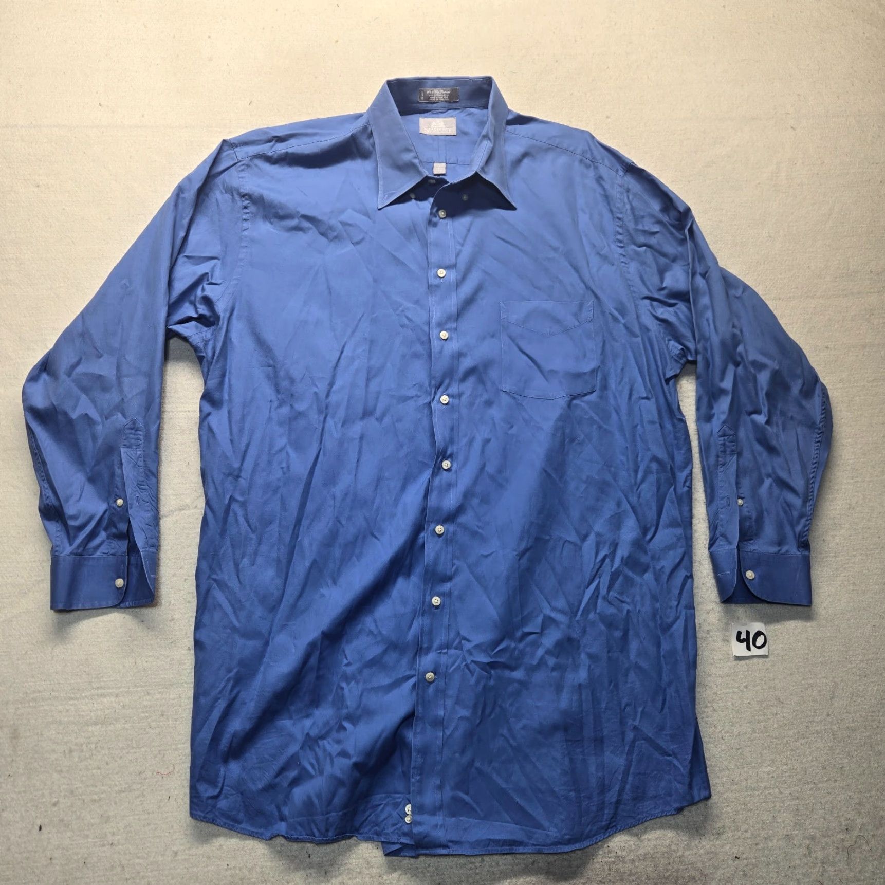 Stafford STAFFORD Dress Shirt Solid Blue Long Sleeve Button Up Adult Men 18.5 37 Tall Wrinkle Resistant Big & Tall 18.5 Mens Shirt Size 48R - 2 Thumbnail