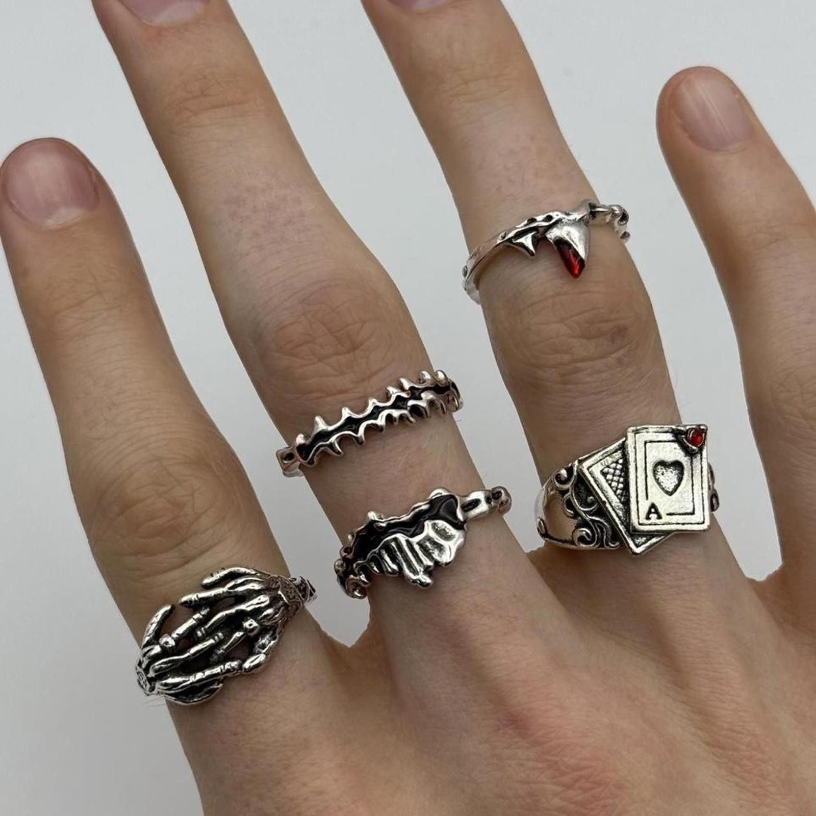 Other y2k 2000s style silver ring 5 piece set Size ONE SIZE - 1 Thumbnail