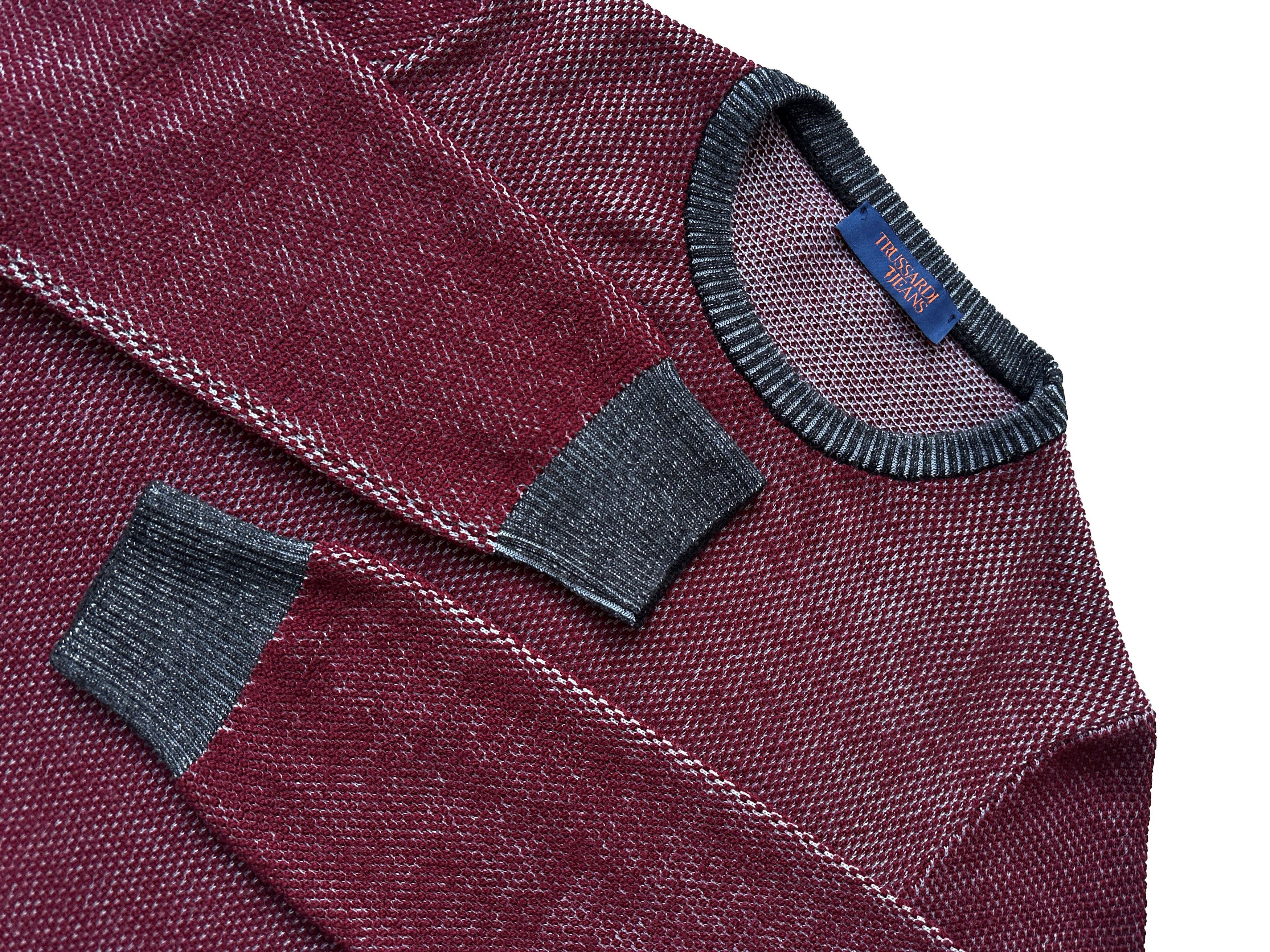 Trussardi Trussardi Jeans wool textured burgundy sweater Size US L / EU 52-54 / 3 - 3 Thumbnail