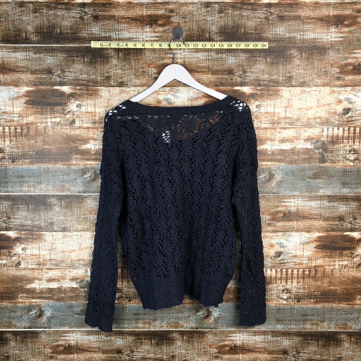 Homespun Knitwear × Japanese Brand × Vintage Grove Dark Blue crochet meshnet vintage Knitwear #A1331 Size S / US 4 / IT 40 - 13 Thumbnail