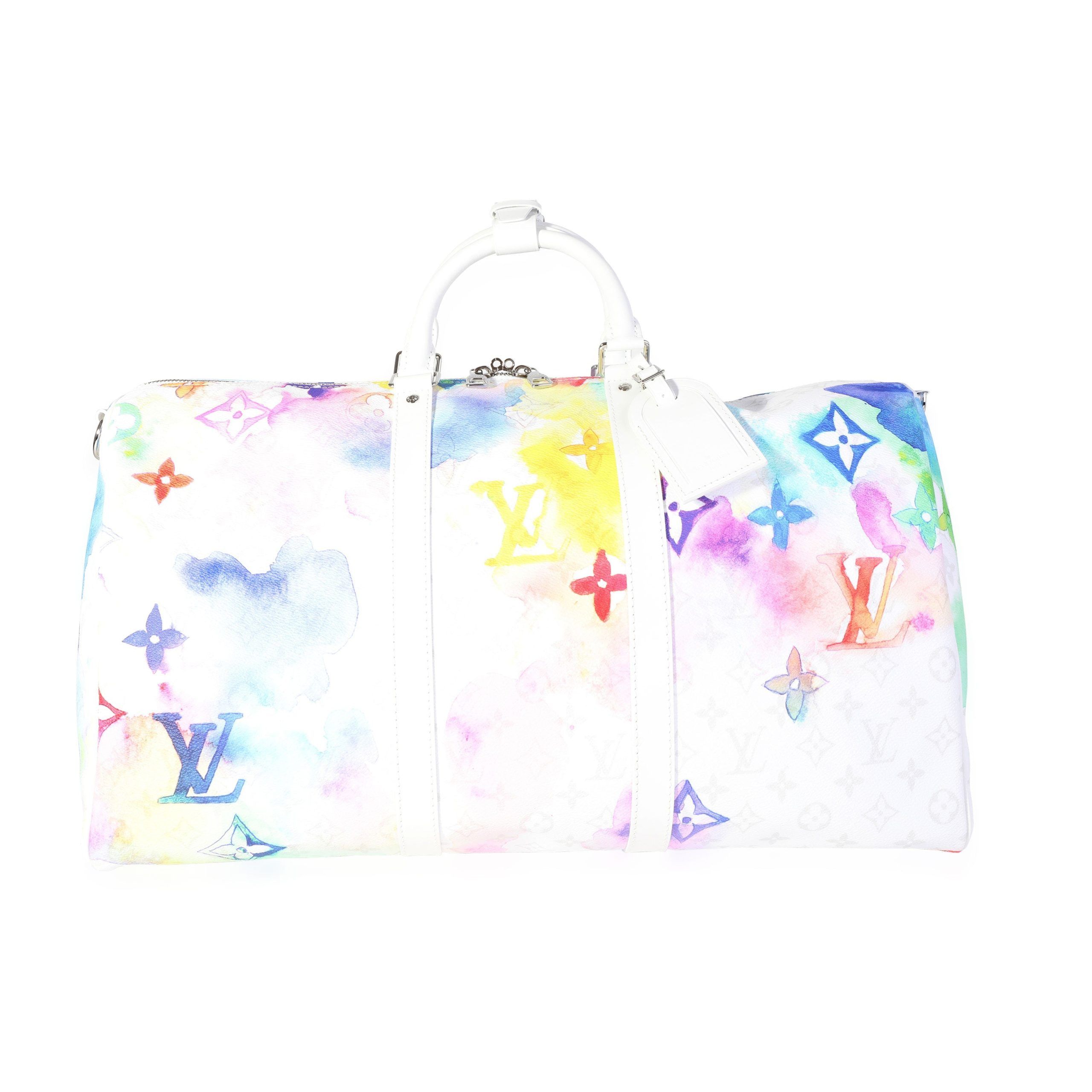 Louis Vuitton White Monogram Watercolor Keepall Bandoulière 50