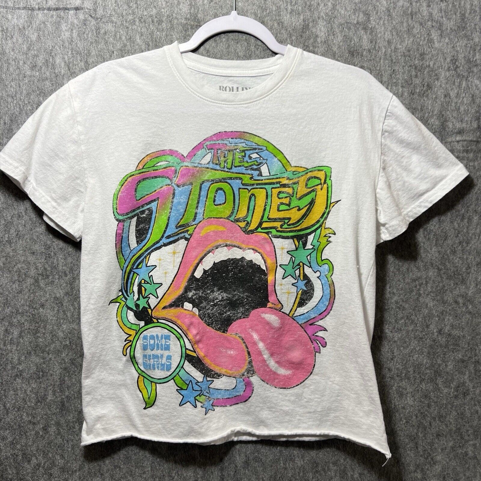 Other Rolling Stones T Shirt Womens Medium White Cropped Raw Hem S Size M / US 6-8 / IT 42-44 - 1 Thumbnail