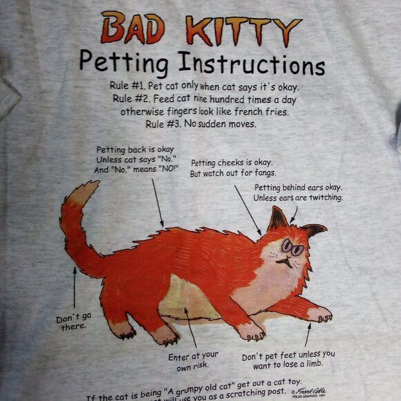 Vintage Vintage Bad Kitty Petting Instructions Funny Diagram T-Shirt Size US XXL / EU 58 / 5 - 1 Thumbnail