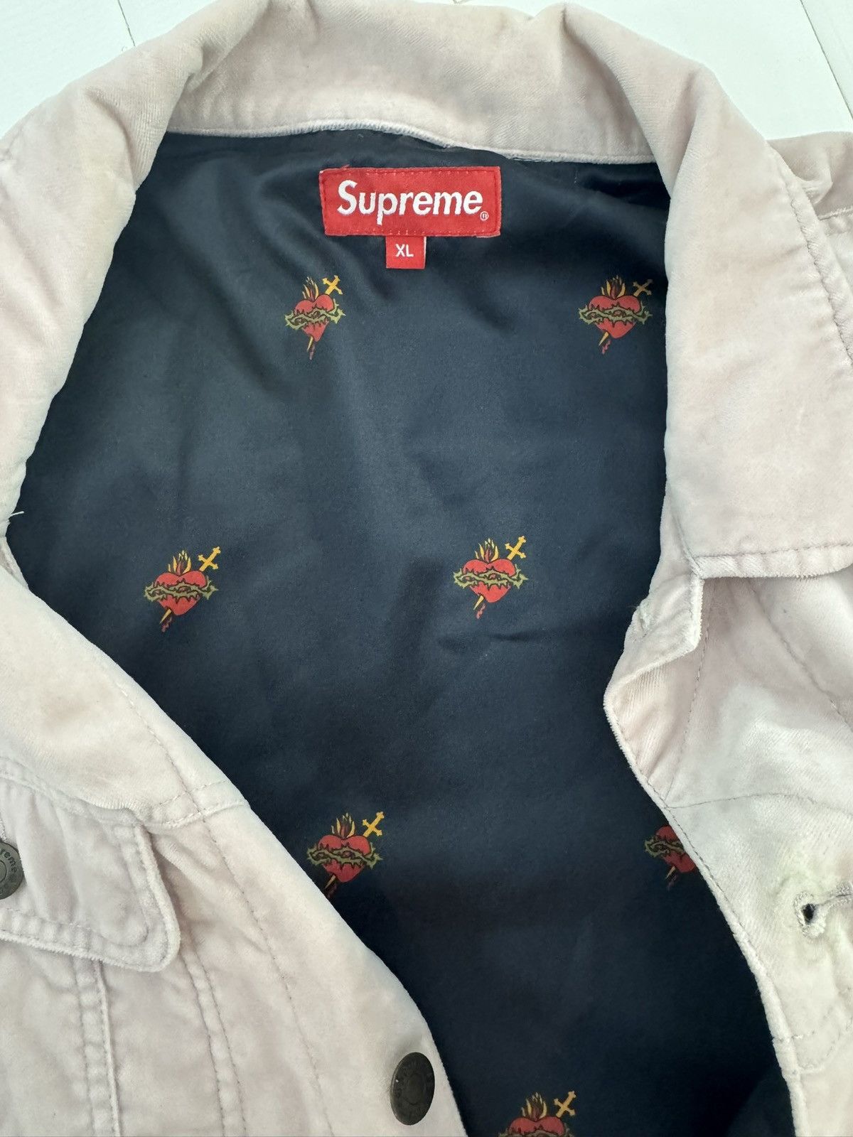 Supreme Supreme Velvet Trucker Jacket - Dusty Pink Size US XL / EU 56 / 4 - 6 Thumbnail