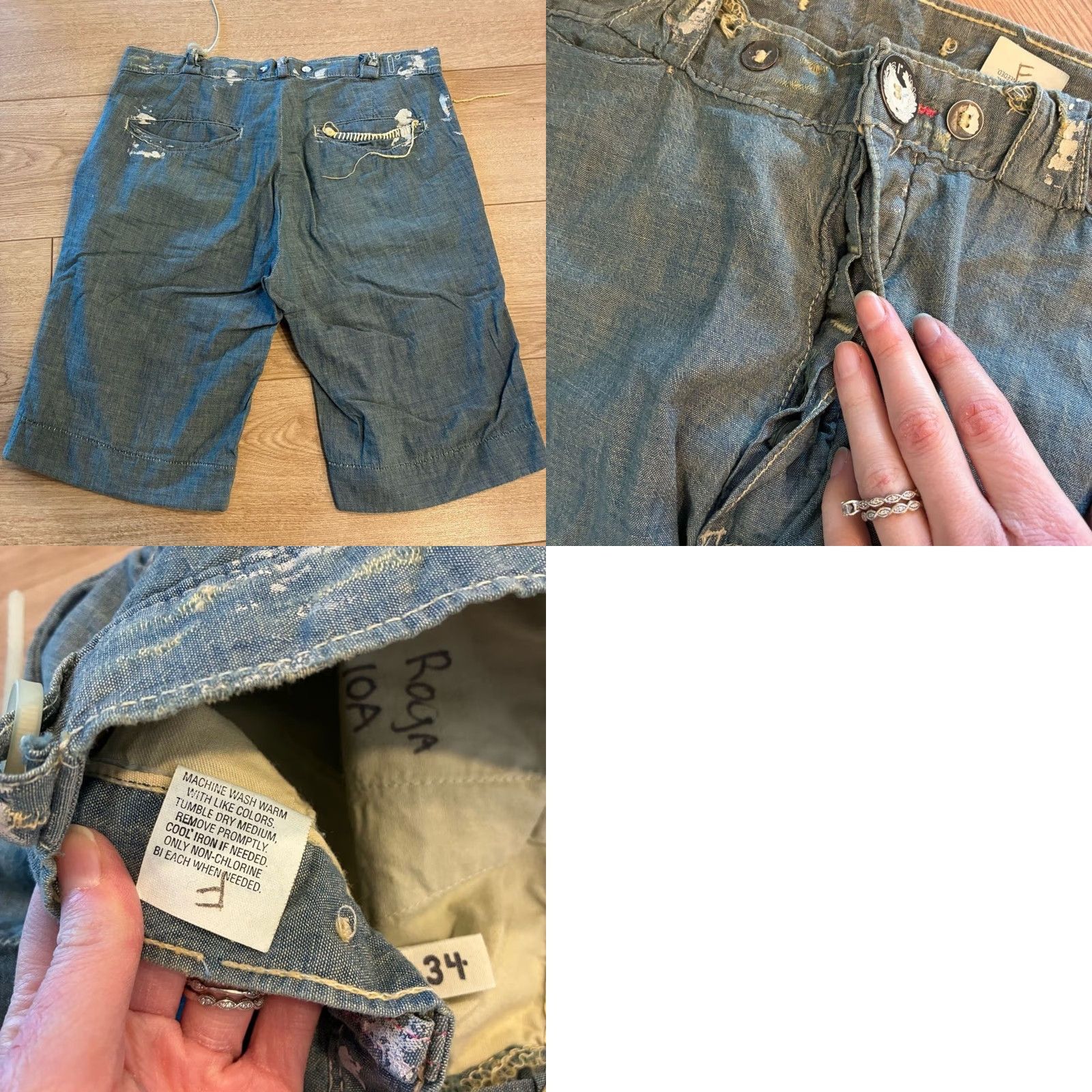 Denime Rogan Bermuda Shorts 11” Size 34 Chambray Denim Distressed Contrast Stitch Men Blue Size US 34 / EU 50 - 8 Thumbnail