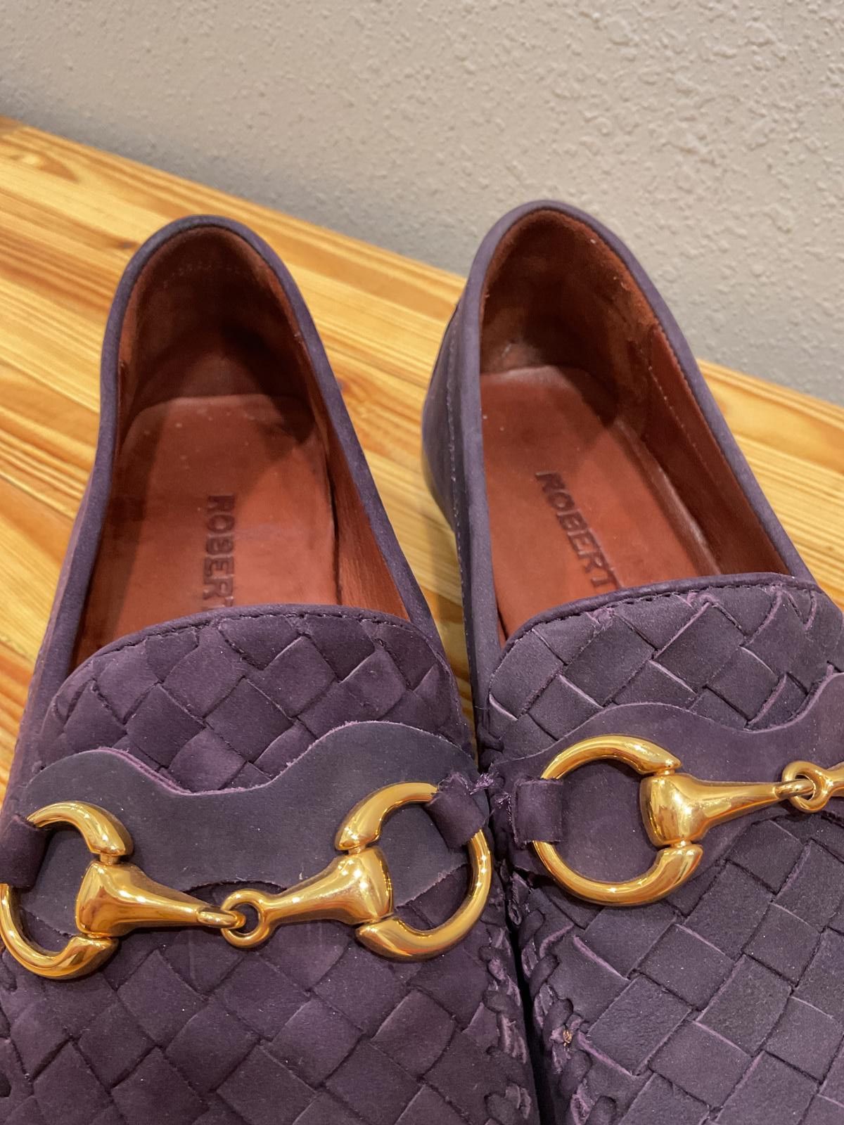 Designer Robert Zur Purple and Gold Loafers Size US 7.5 / IT 37.5 - 6 Thumbnail