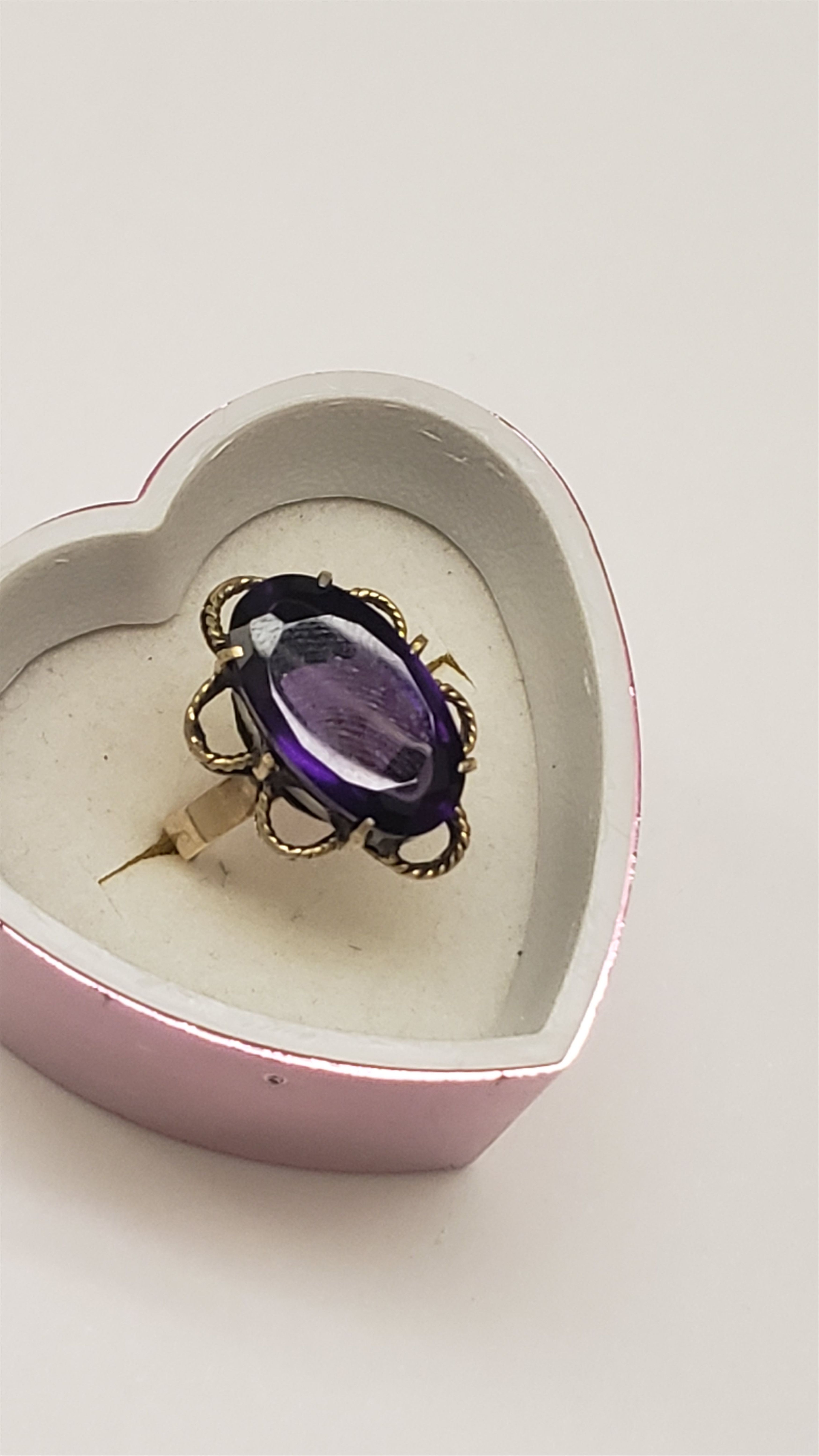 Other Antique 14k Yellow Gold Genuine Amethyst Filigree Ring Size ONE SIZE - 2 Thumbnail