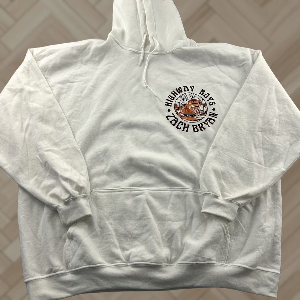 Gildan Zach Bryan Highway Boys Pullover Hoodie Sweatshirt Mens 2XL White Size US XXL / EU 58 / 5 - 1 Thumbnail