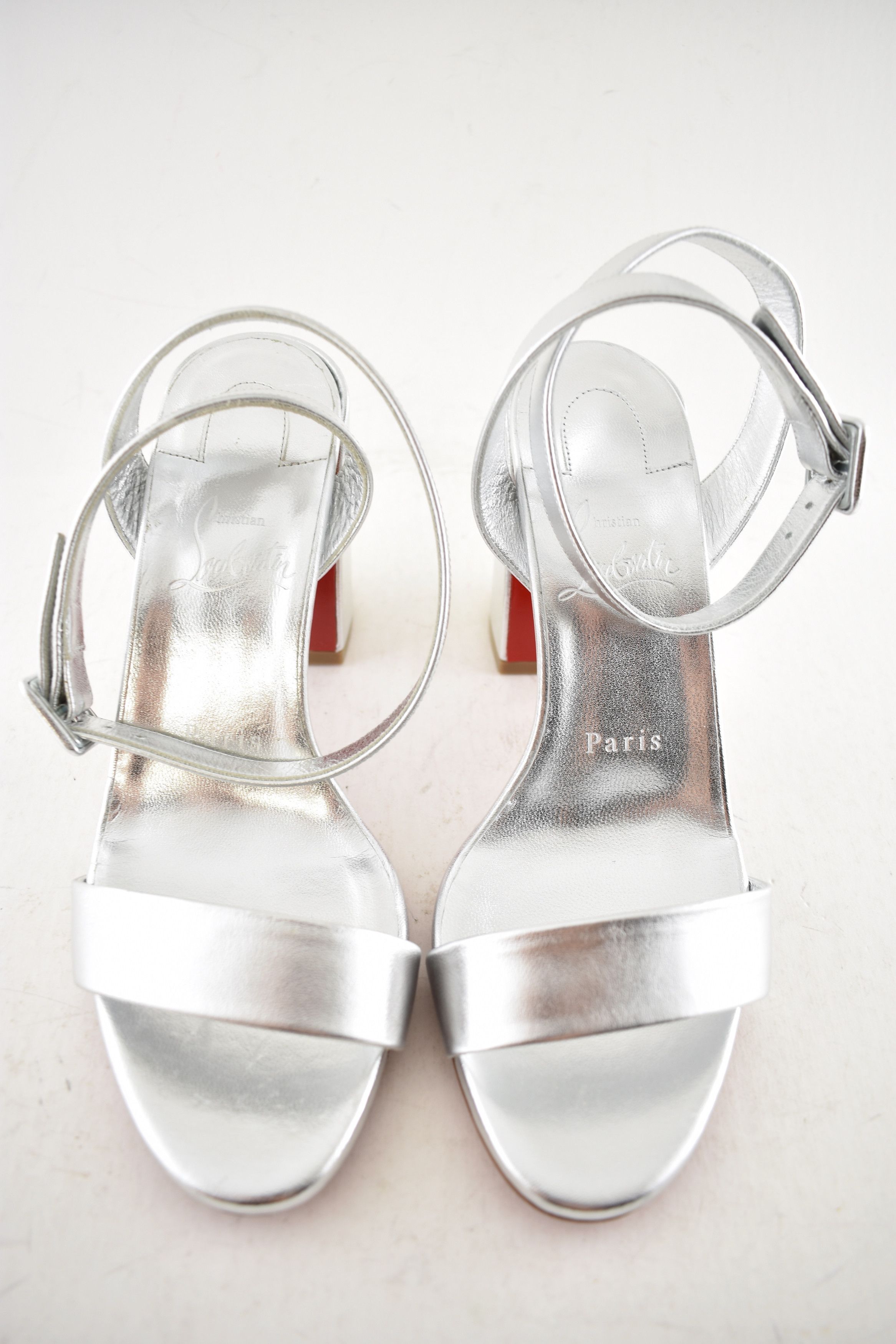 Christian Louboutin Miss Sabina 85 Silver Ankle Strap Block Heel Sandal 36.5 Size US 6.5 / IT 36.5 - 7 Thumbnail