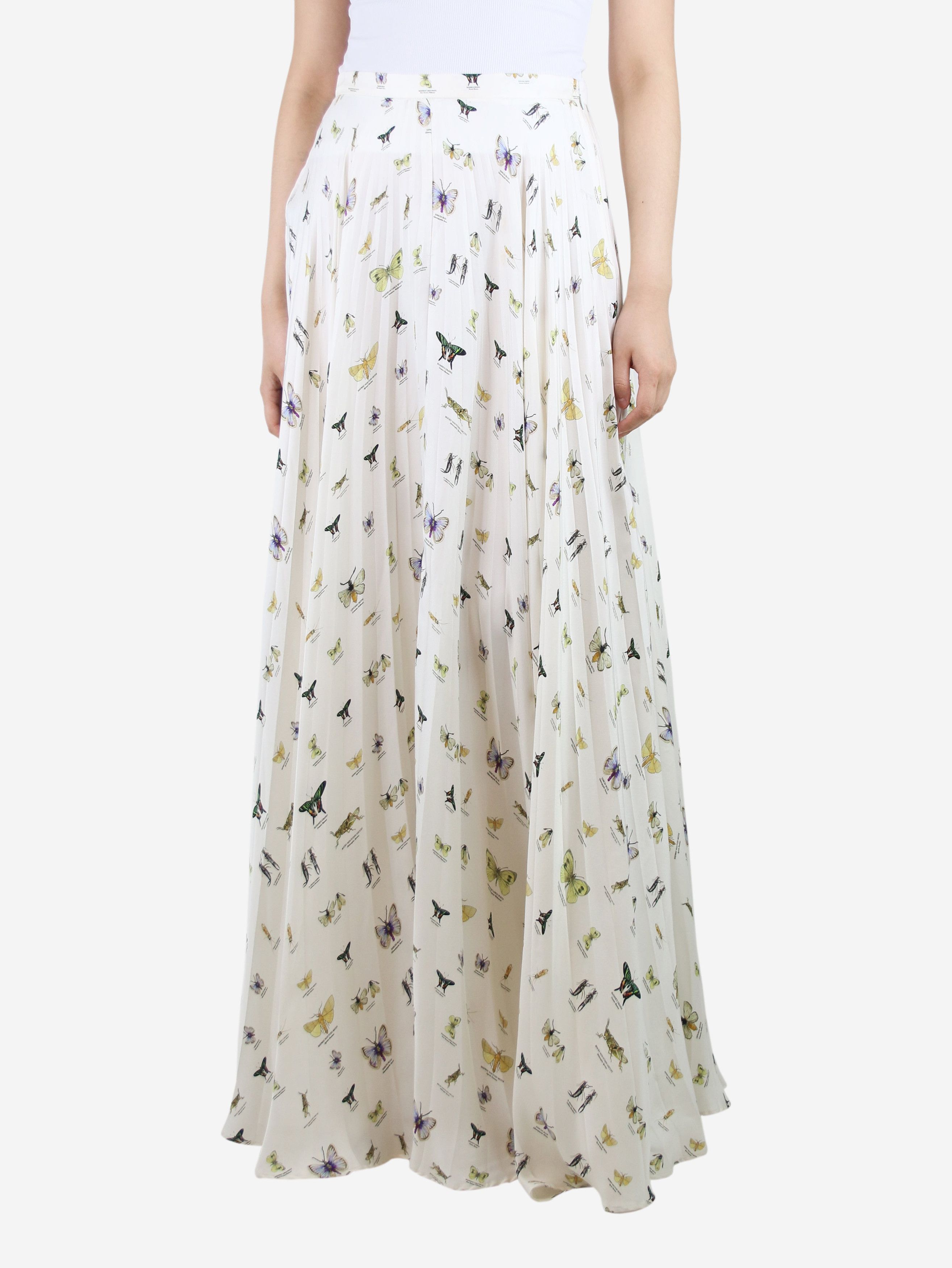 image of Gabriela Hearst Cream Silk Butterfly Printed Maxi Skirt - Size Uk 10, Women's