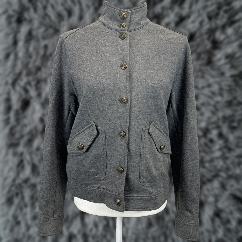 Ralph Lauren VINTAGE Lauren Ralph Lauren LRL Jeans Co Sweatshirt Jacket Women’s Medium Gray Full-Button Varsity Jacket Womens M Gray Vintage-style? Size M / US 6-8 / IT 42-44 - 1 Thumbnail