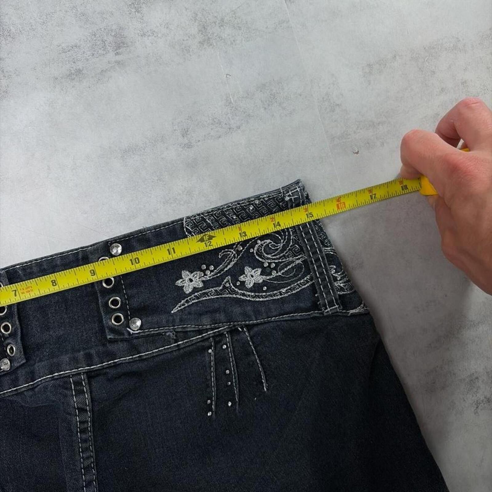 Other Y2K Dark Wash Richcow Jeans Grunge Gothic Mini Denim Shorts Size 34" / US 12 / IT 48 - 6 Thumbnail
