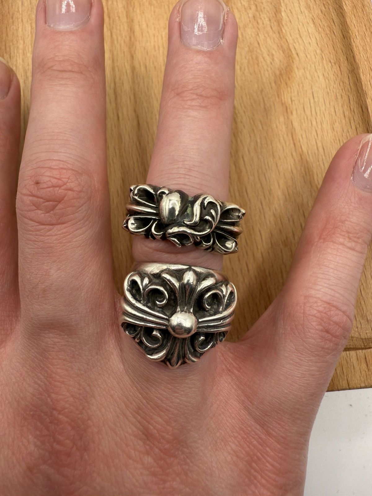 Chrome Hearts Chrome Hearts Double Floral Cross Heart Ring Size ONE SIZE - 12 Thumbnail