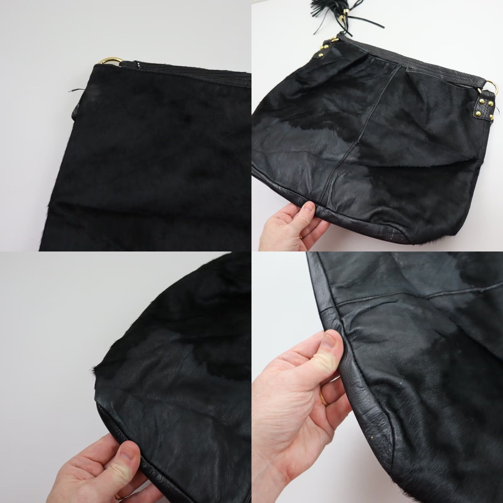 Cynthia Rowley CYNTHIA ROWLEY Leather Hair-On Hobo Bag Purse Damaged Vintage Large Black Casual Shoulder Bag Womens Size ONE SIZE - 9 Thumbnail