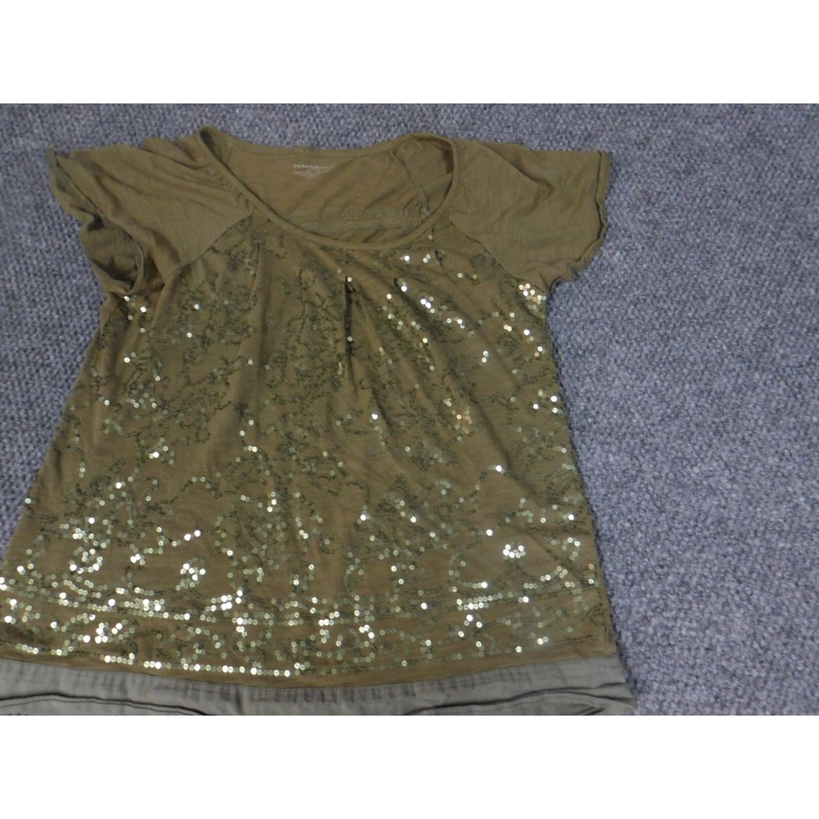 Charter Club Charter Club Blouse Short Sleeve Round Neck Cotton Green PS Petite Womens Button Accent Casual Fit Regular Size S / US 4 / IT 40 - 3 Thumbnail