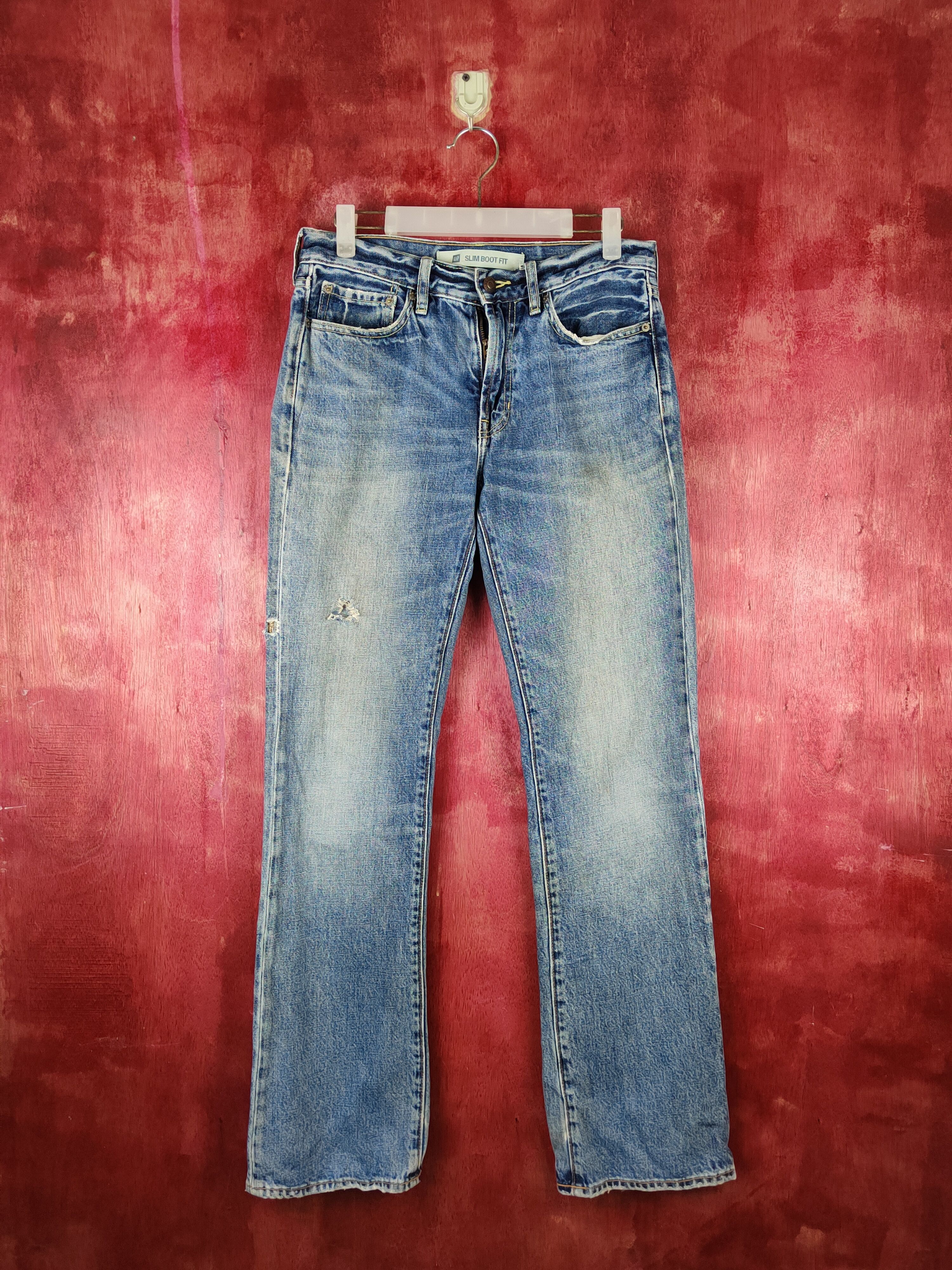 image of Distressed Denim x Gap Blue Slim Boot Fit Faded Distressed Jeans Denim S1529 in Blue Denim, Women's
