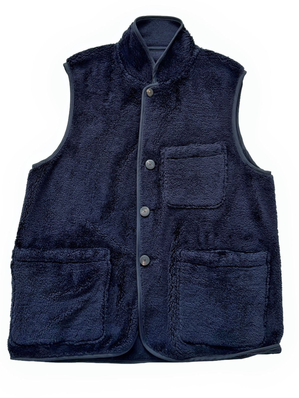 image of Visvim Sz4 Vs Gilet Boa (Superfine) Reversible Fleece Vest in Blue, Men's (Size XL)