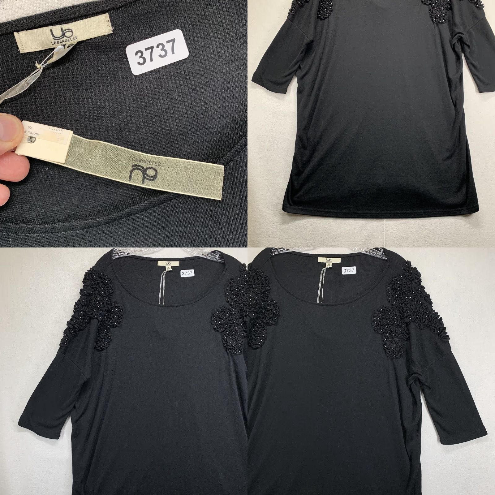 MISA Los Angeles Ya Los Angeles Women's Black Embroidered Shoulder Dress Medium 3/4 Sleeve Knee Length Casual Formal Gothic Rock Size M / US 6-8 / IT 42-44 - 8 Thumbnail