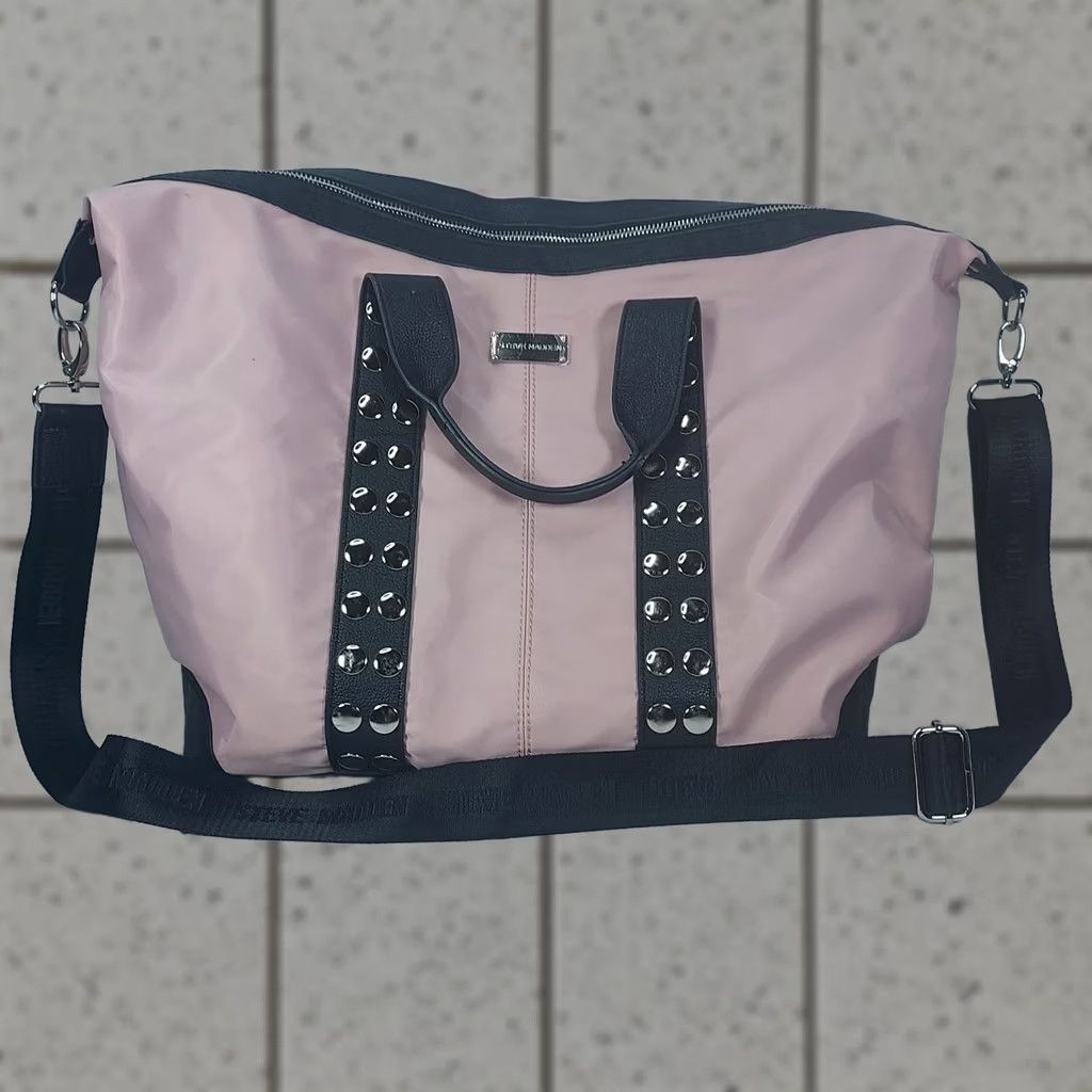 Steve Madden Steve Madden Pink Black Nylon Weekender Travel Duffel Bag Studded Handles Womens Large Quadrupled Size ONE SIZE - 1 Thumbnail
