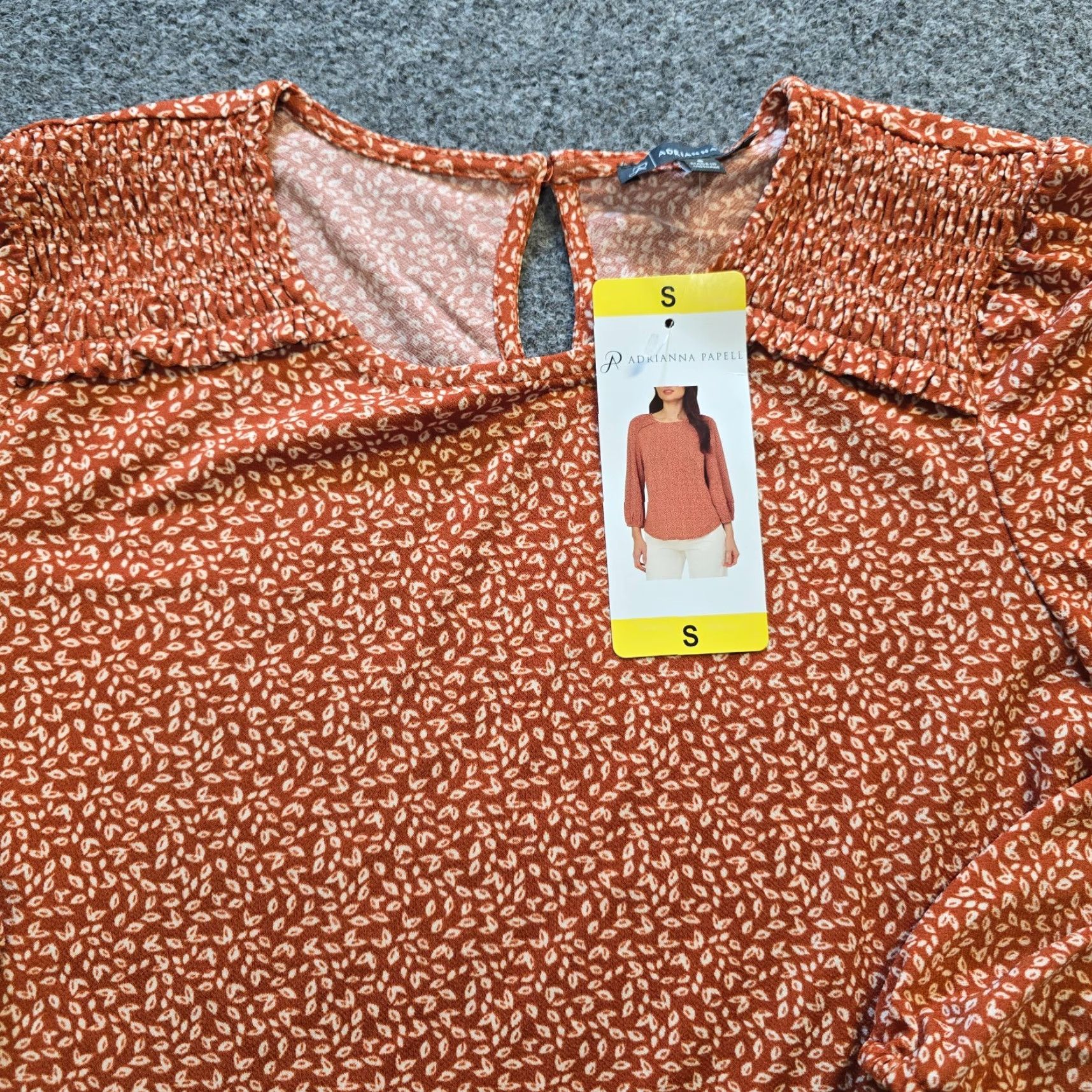 Adrianna Papell Adrianna Papell Blouse Womens Size S Orange 3/4 Sleeve Stretch No Iron Casual Shirt Size S / US 4 / IT 40 - 2 Thumbnail