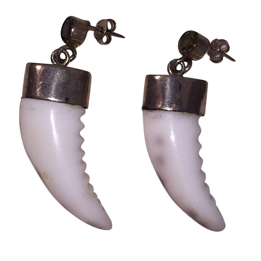 Designer Sterling Smoky Quartz and Shell Carved Claw Earrings Size ONE SIZE - 4 Thumbnail