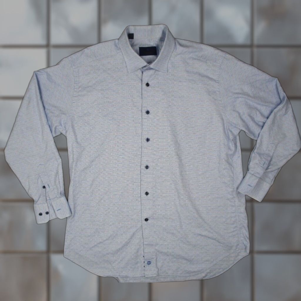 David Donahue VINTAGE David Donahue Dress Shirt Men 34 Long Sleeve Business Casual Blue Slim Fit Button Up Textured Size 34R - 1 Thumbnail