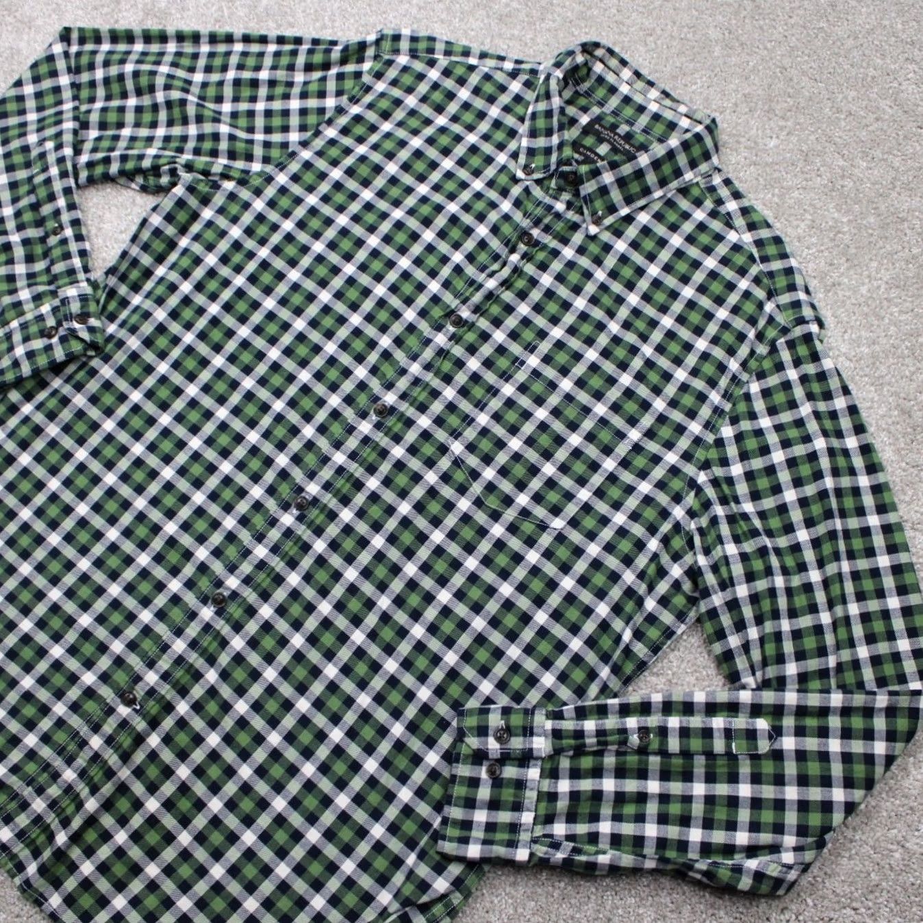 Banana Republic Banana Republic Luxe Flannel Shirt Mens Large Green/Black Camden Fit Cotton L/S Size US L / EU 52-54 / 3 - 4 Thumbnail