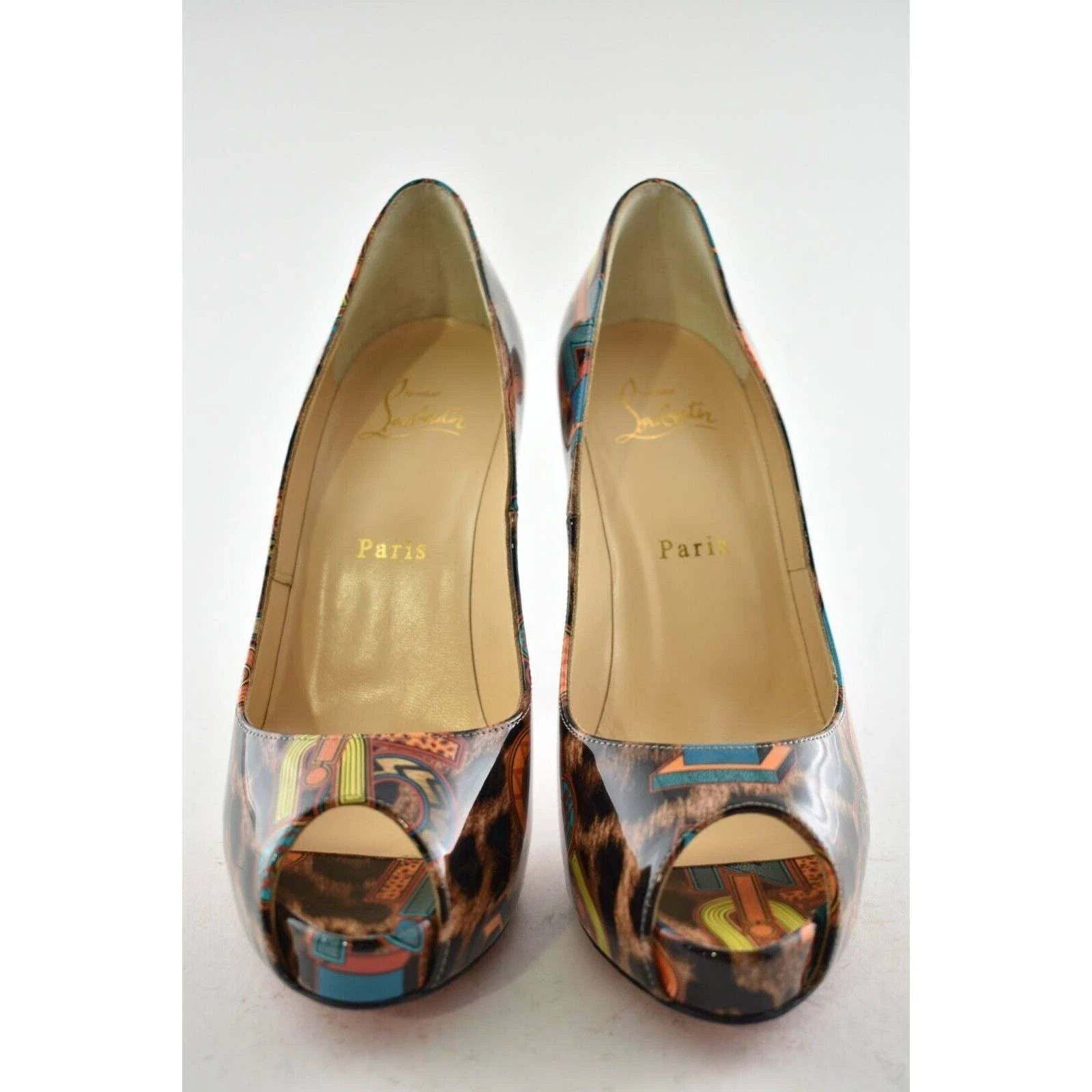 Christian Louboutin New Very Prive 120 Black Brown Leopard Patent Heel Pump 37.5 Size US 7.5 / IT 37.5 - 5 Thumbnail