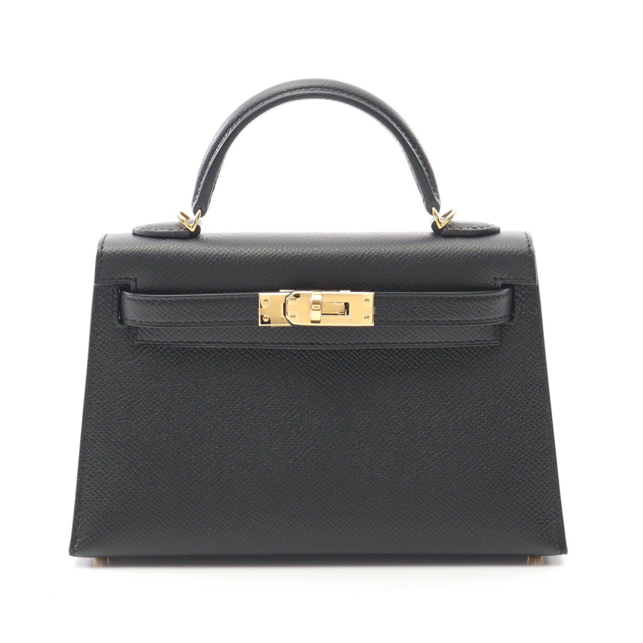 Hermes Hermes Mini Kelly 2 Handbag Veau Epsom Black Gold Hardware Outside Sewing Double Engraved Size ONE SIZE - 1 Thumbnail
