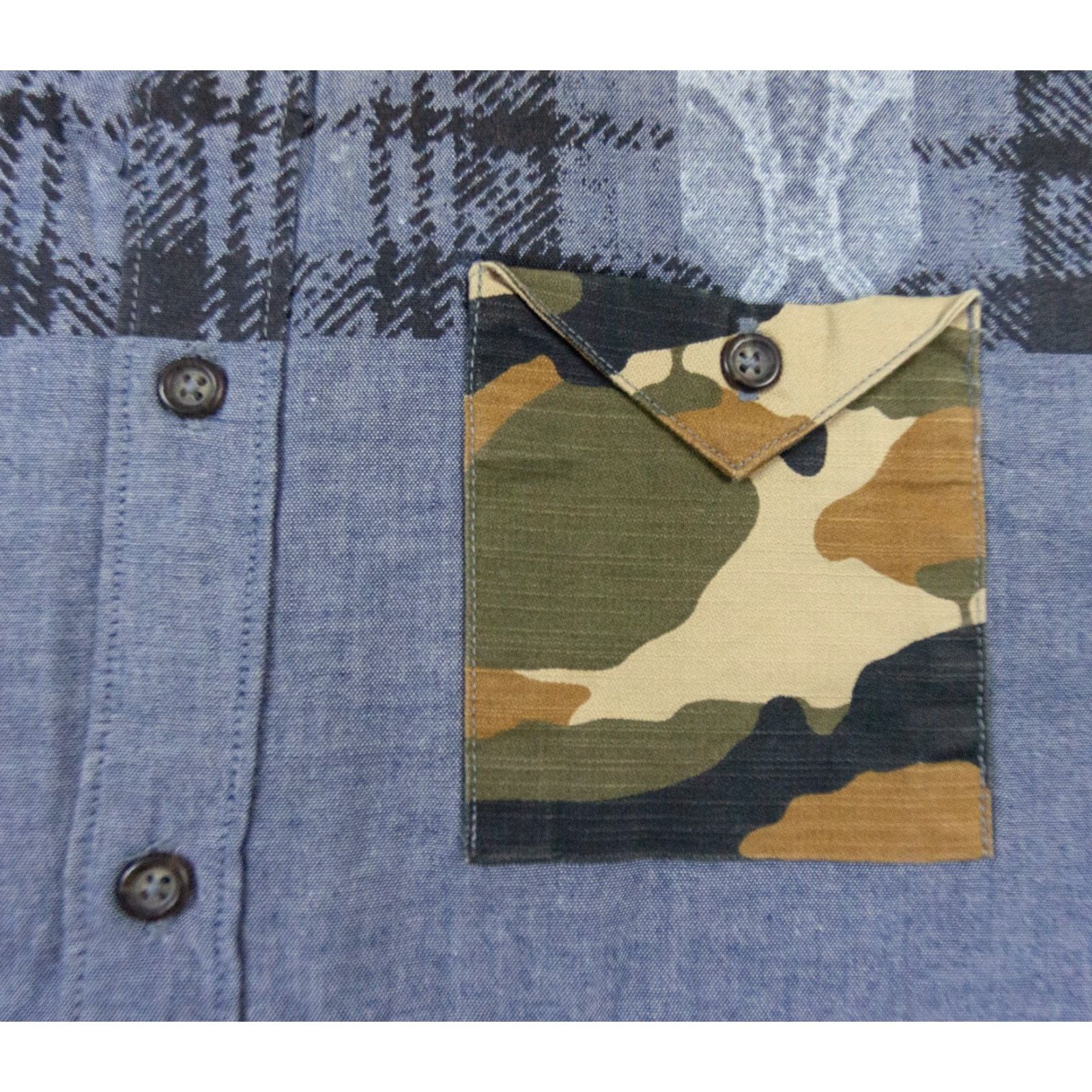 Marcs Marc Ecko Mens Medium Blue Slim Fit Button-Up Long Sleeve Shirt Camo Pocket Size US M / EU 48-50 / 2 - 3 Thumbnail