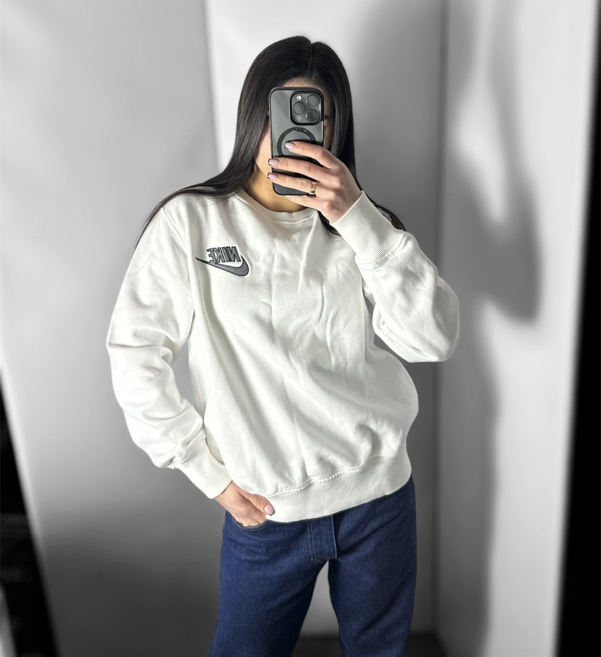 Nike × Vintage Vintage Nike sweatshirt logo size M white Size M / US 6-8 / IT 42-44 - 1 Thumbnail