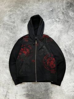 Y2K lucky brand size M zip hoodie asian aop tiger dragon Ed Hardy