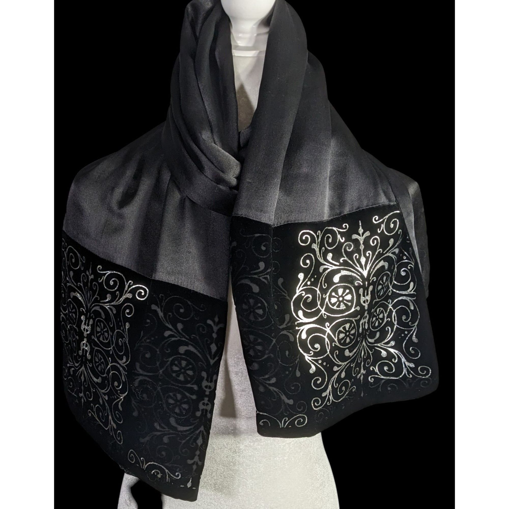 Other Black Gothic Satin & Velvet Scarf With Silver Accents 21x80 Size ONE SIZE - 2 Thumbnail