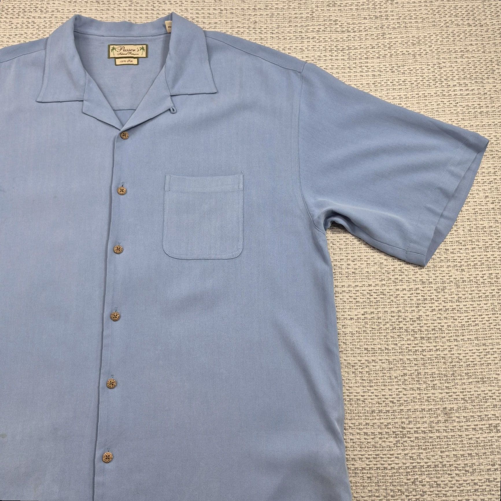 Vintage Pusser's Shirt Mens Large Blue Silk Tortola Big Game Charters Fish Embroidered Size US L / EU 52-54 / 3 - 4 Thumbnail