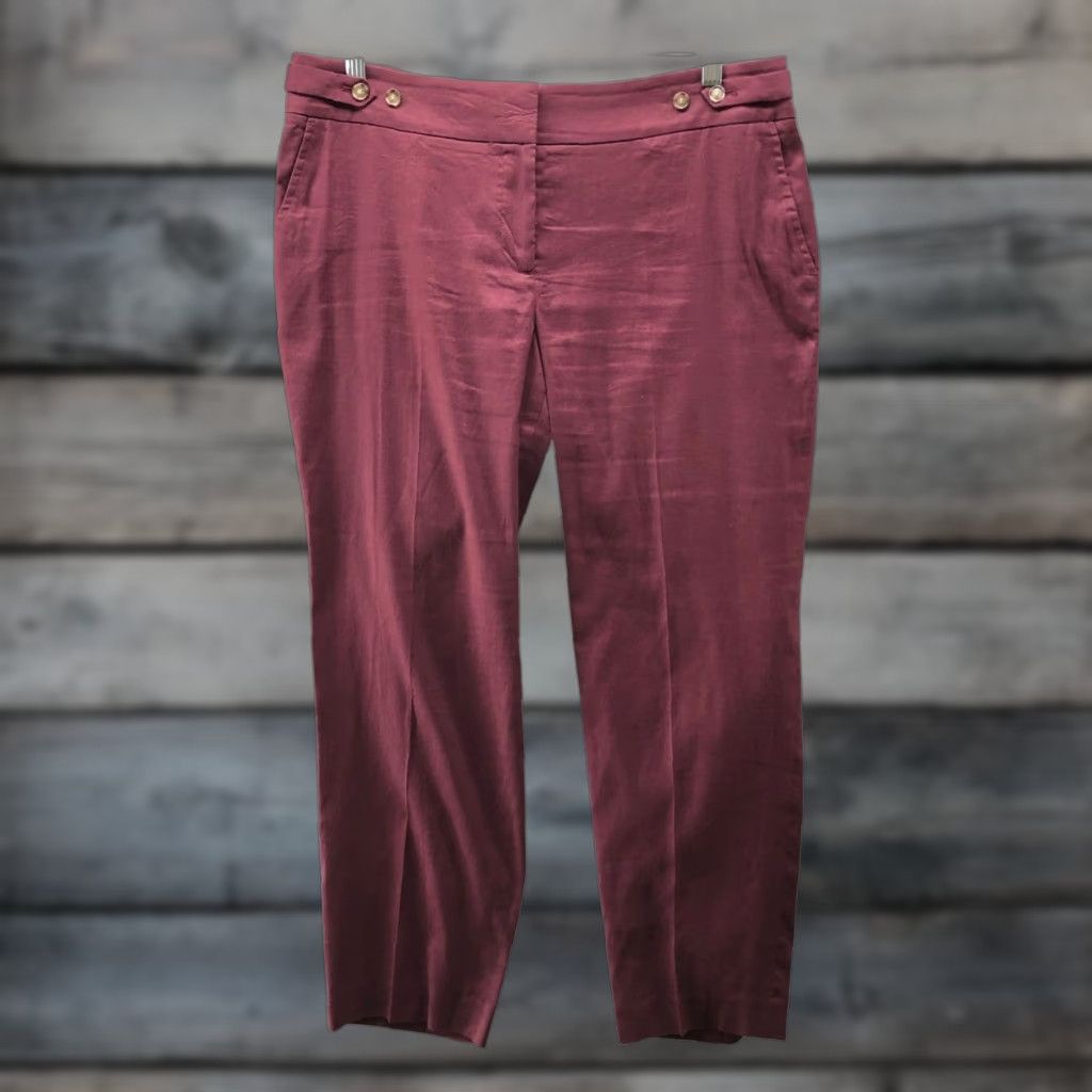 Loft VINTAGE? No. Loft Marisa Tapered Ankle Pants Womens 12 Cotton Linen Burgundy Mid Rise Size 34" / US 12 / IT 48 - 1 Thumbnail