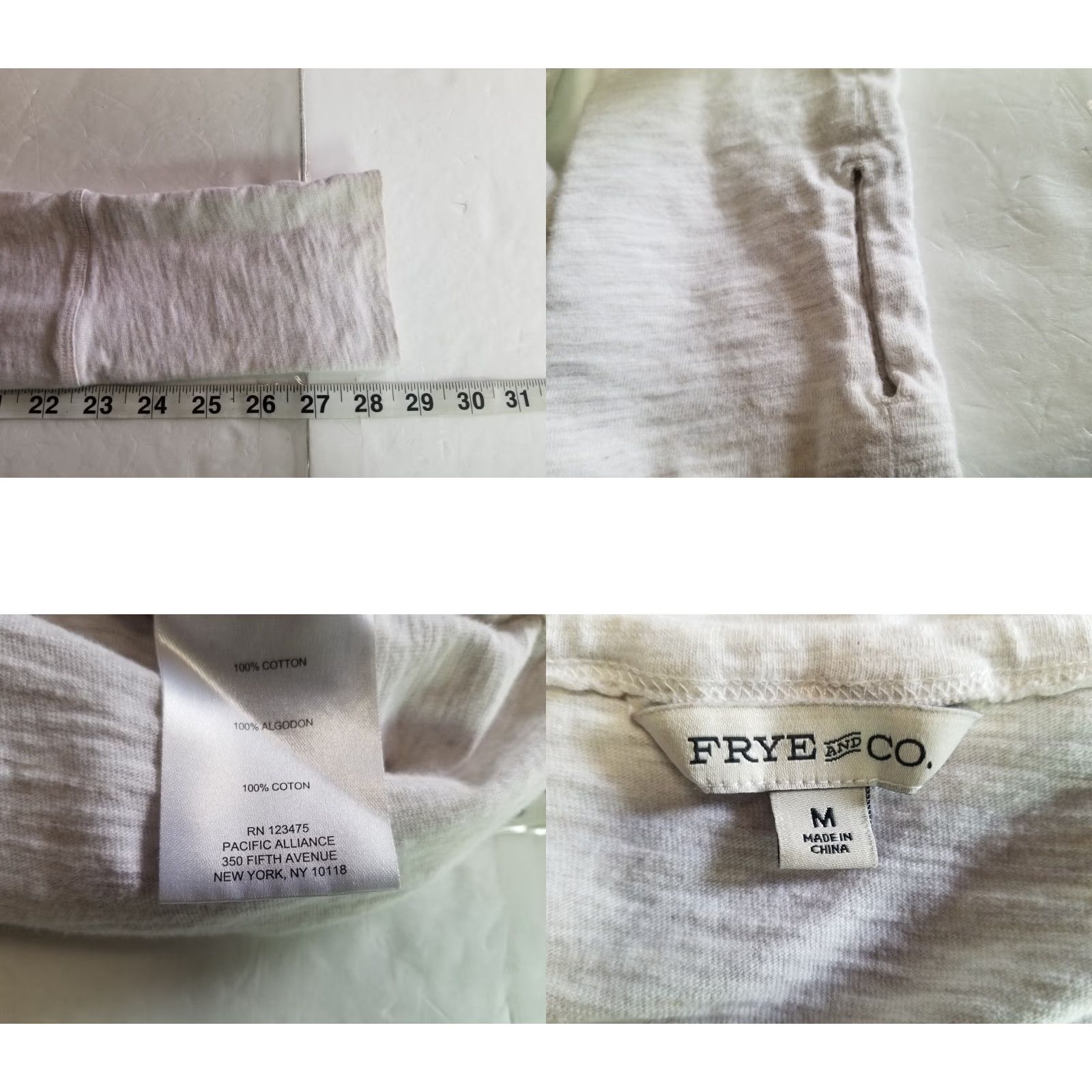 Frye Frye and Co Womens Long Sleeve T-Shirt Thumbhole Cuffs Gray Beige Size M Top Size M / US 6-8 / IT 42-44 - 8 Thumbnail