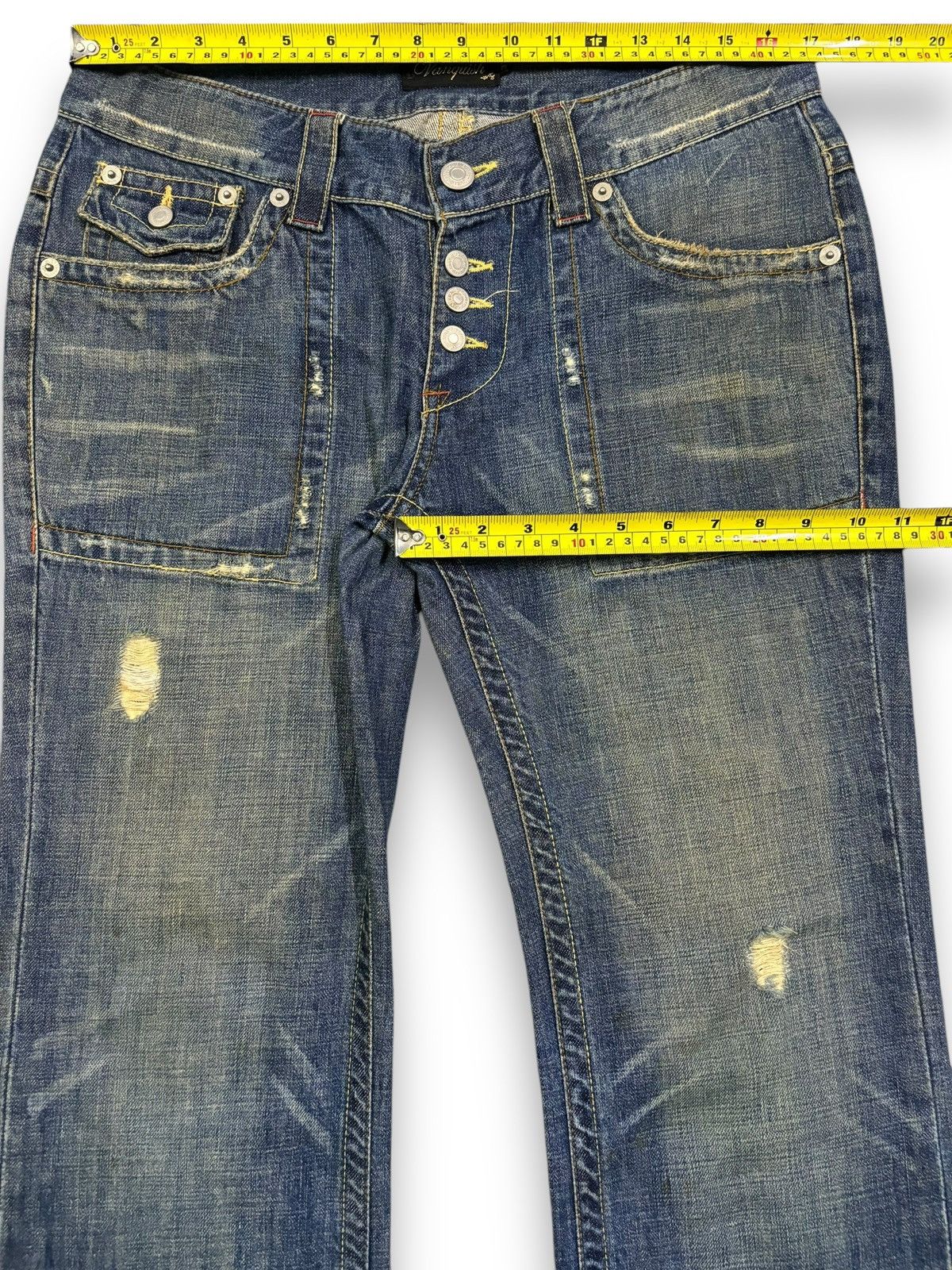 If Six Was Nine Vintage Vanquish Mud Wash Flare Distressed Grunge Jeans Size US 33 - 15 Thumbnail