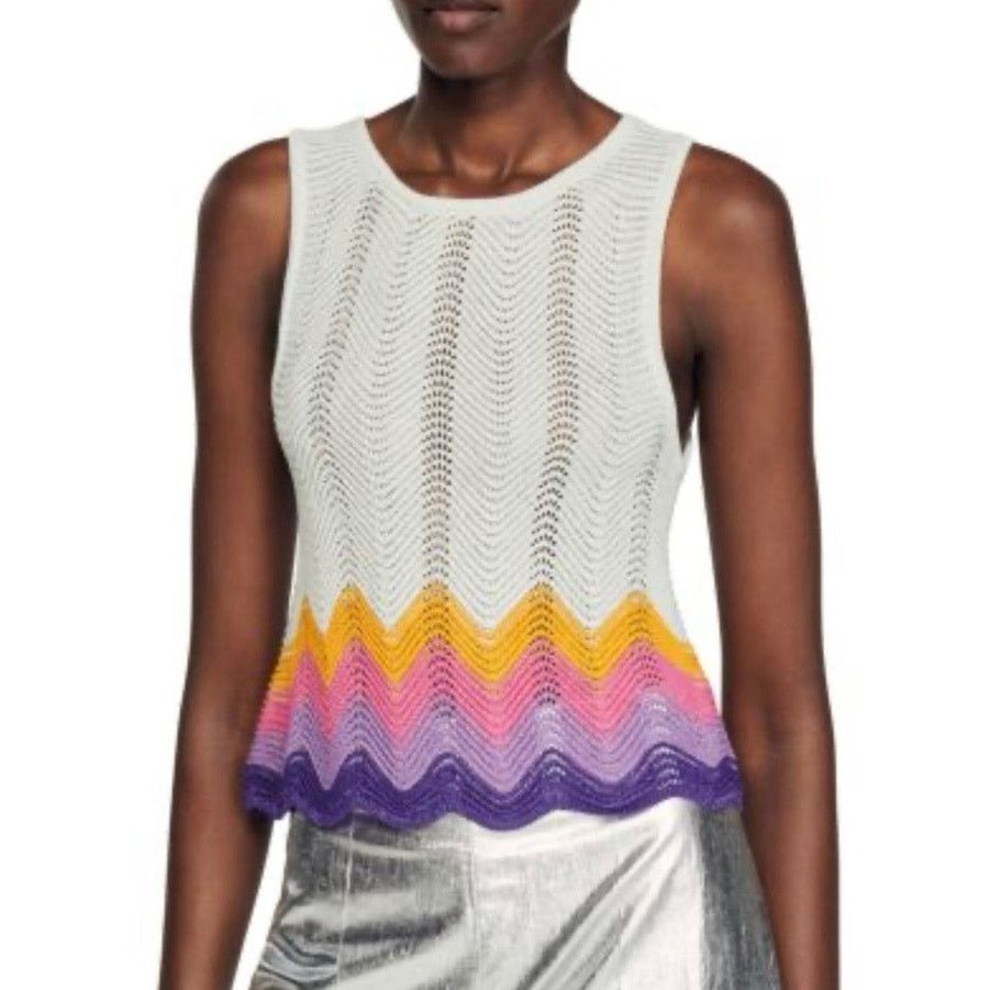 Sandro SANDRO Vallee Openwork Knit Tank Wave Pattern Mulit Size 2 Size XS / US 0-2 / IT 36-38 - 13 Thumbnail