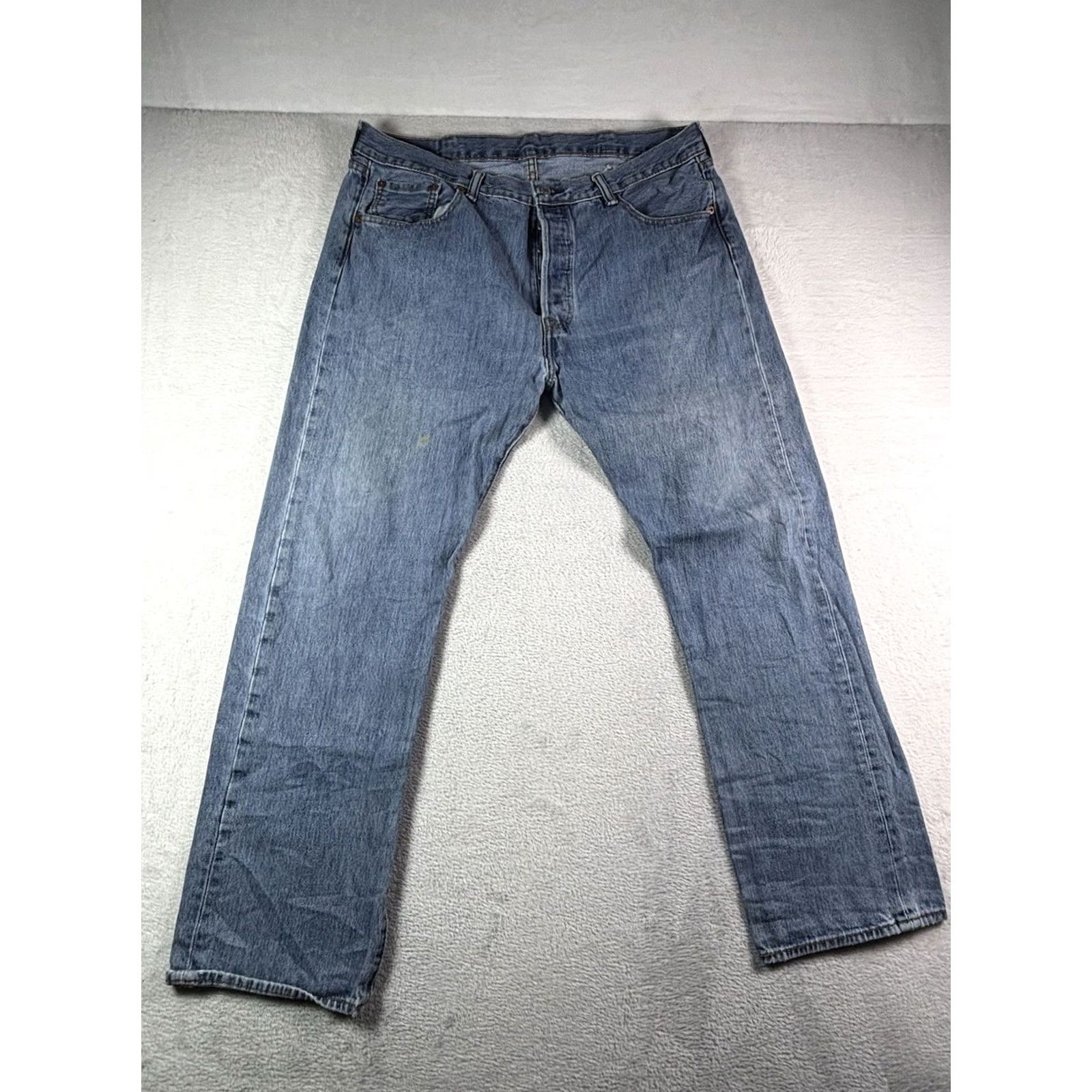 Levi's Levi's 501 Jeans Men's 38x32 Blue Medium Wash Distressed Denim Button Fly Regular Fit 5-Pocket Vintage: No 90s Theme) Mens Size US 38 / EU 54 - 2 Thumbnail