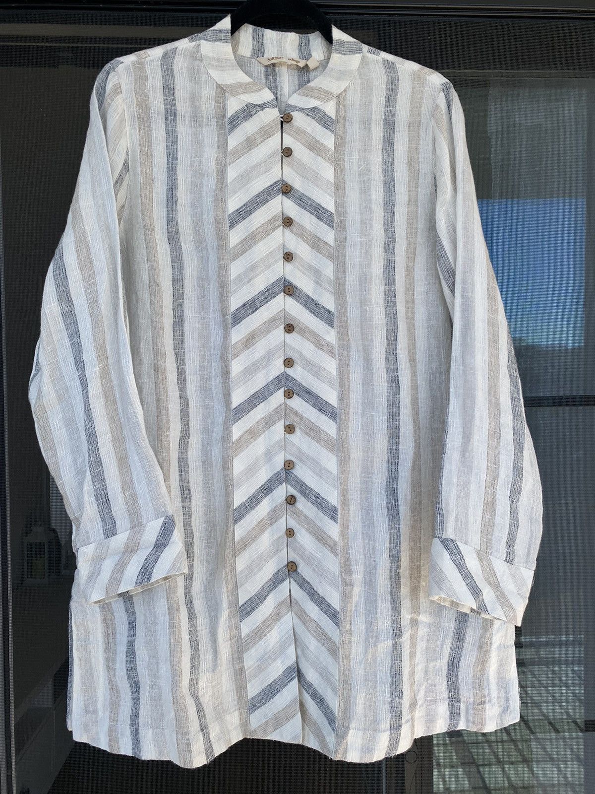 Other Soft Surroundings Button Up Linen Mandarin Tunic Shirt Size M / US 6-8 / IT 42-44 - 3 Thumbnail